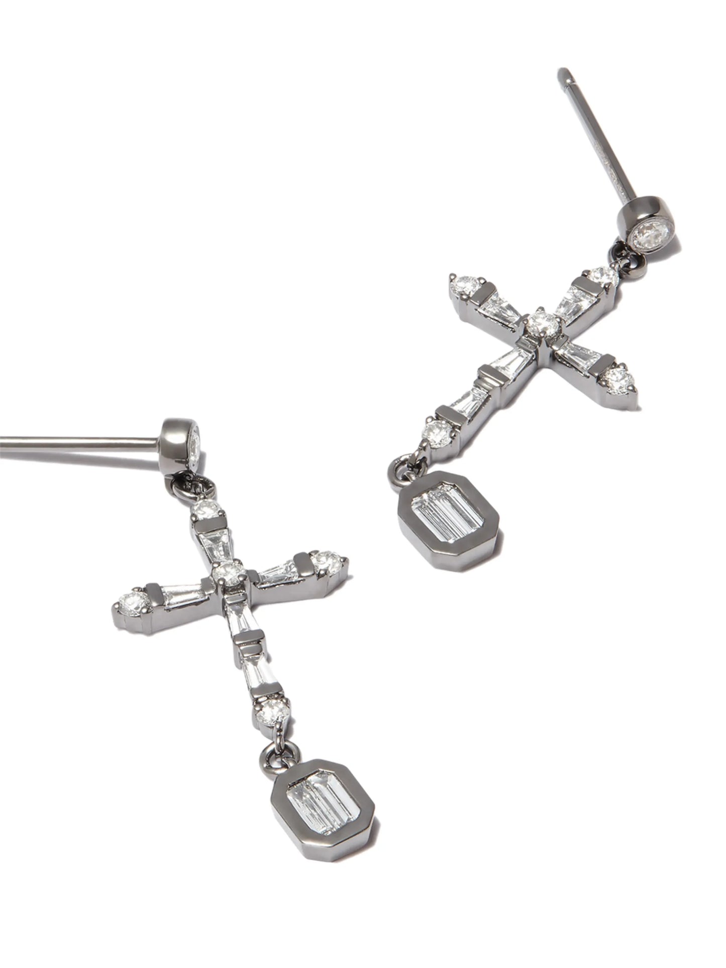 18K black gold cross drop diamond earrings