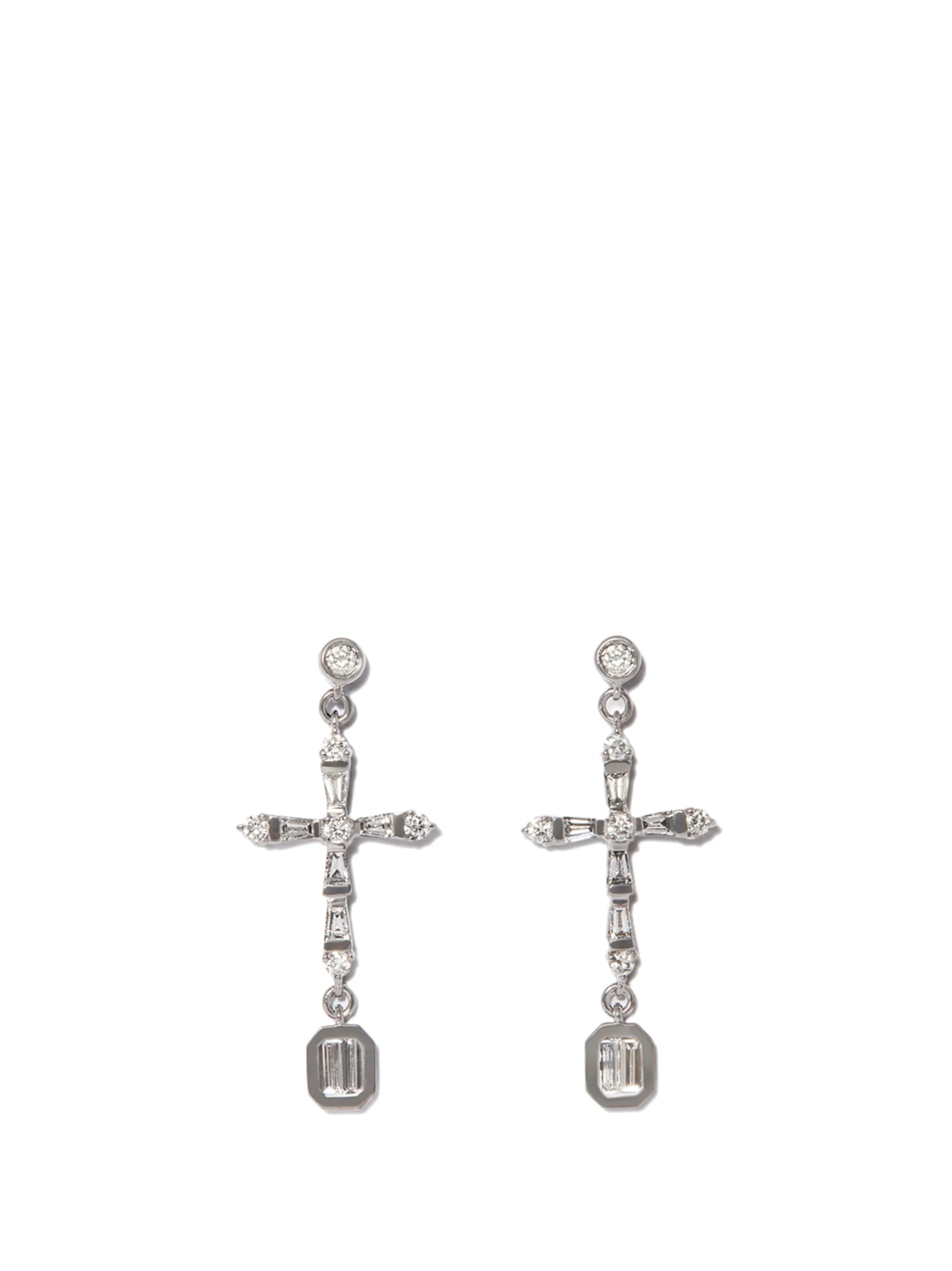 18K black gold cross drop diamond earrings