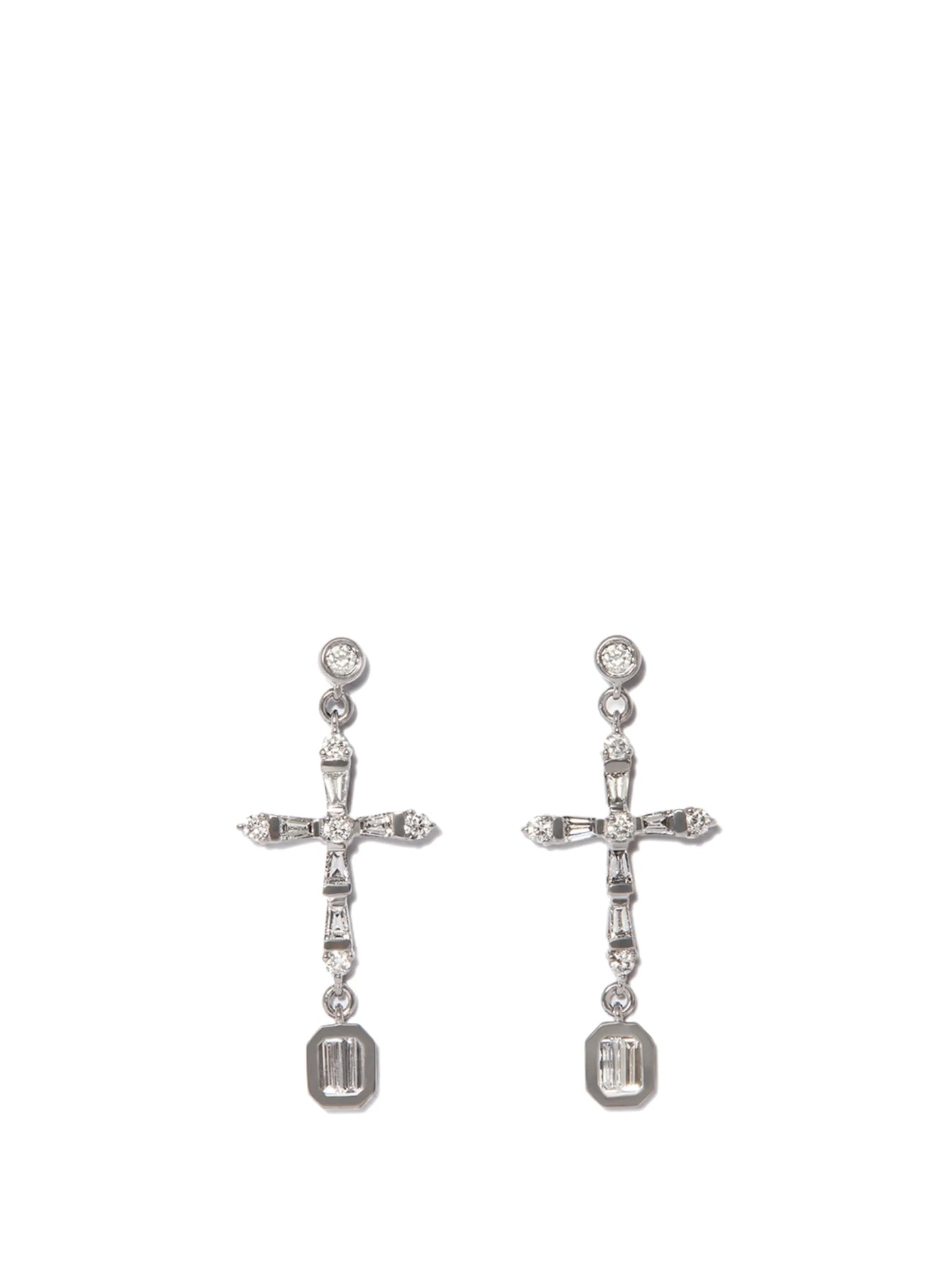 18K black gold cross drop diamond earrings