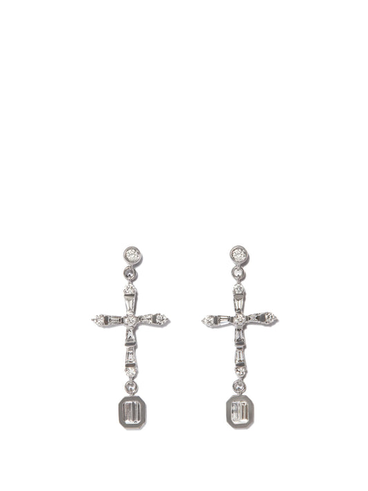 18K black gold cross drop diamond earrings