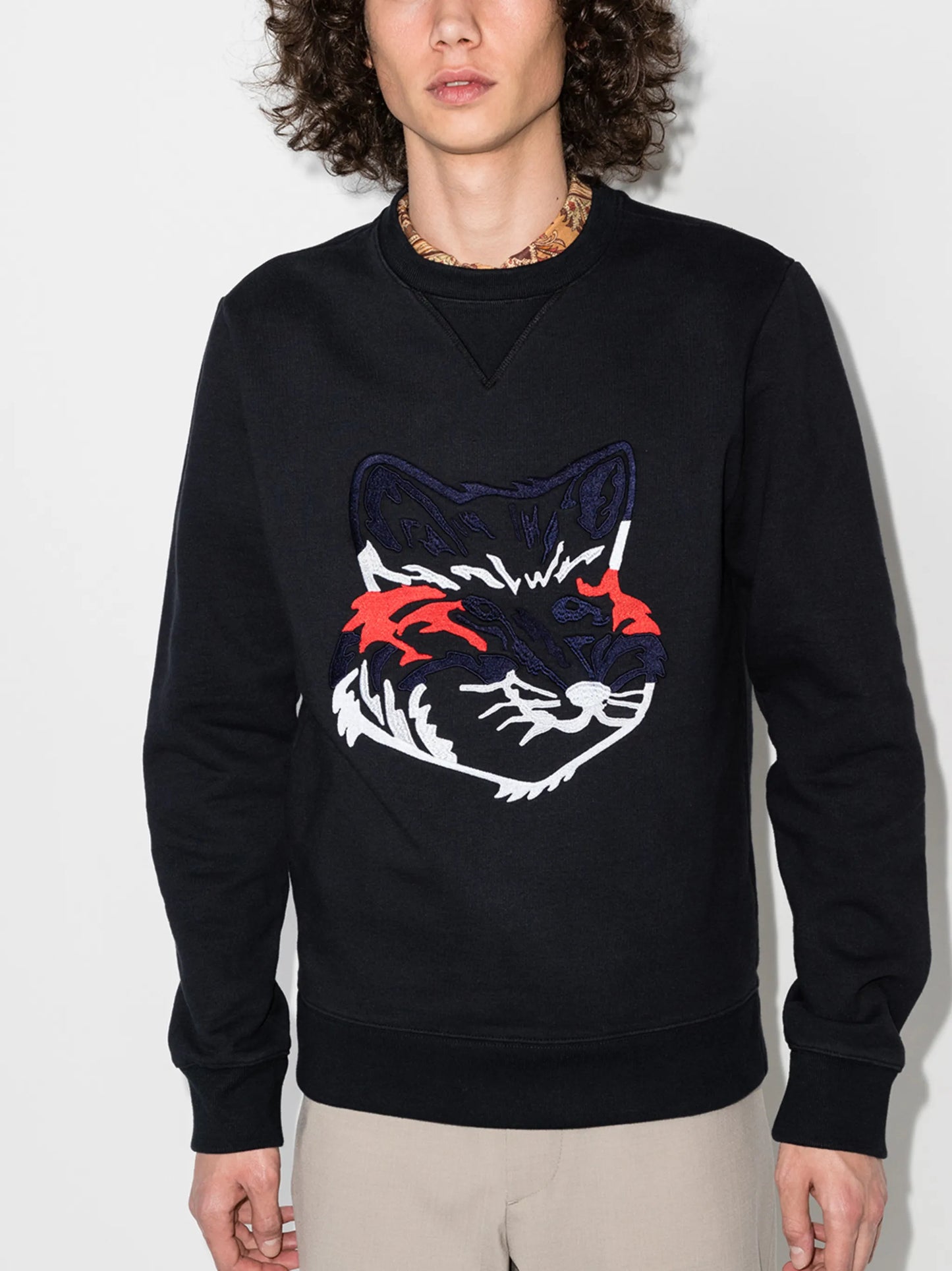 embroidered fox motif sweatshirt