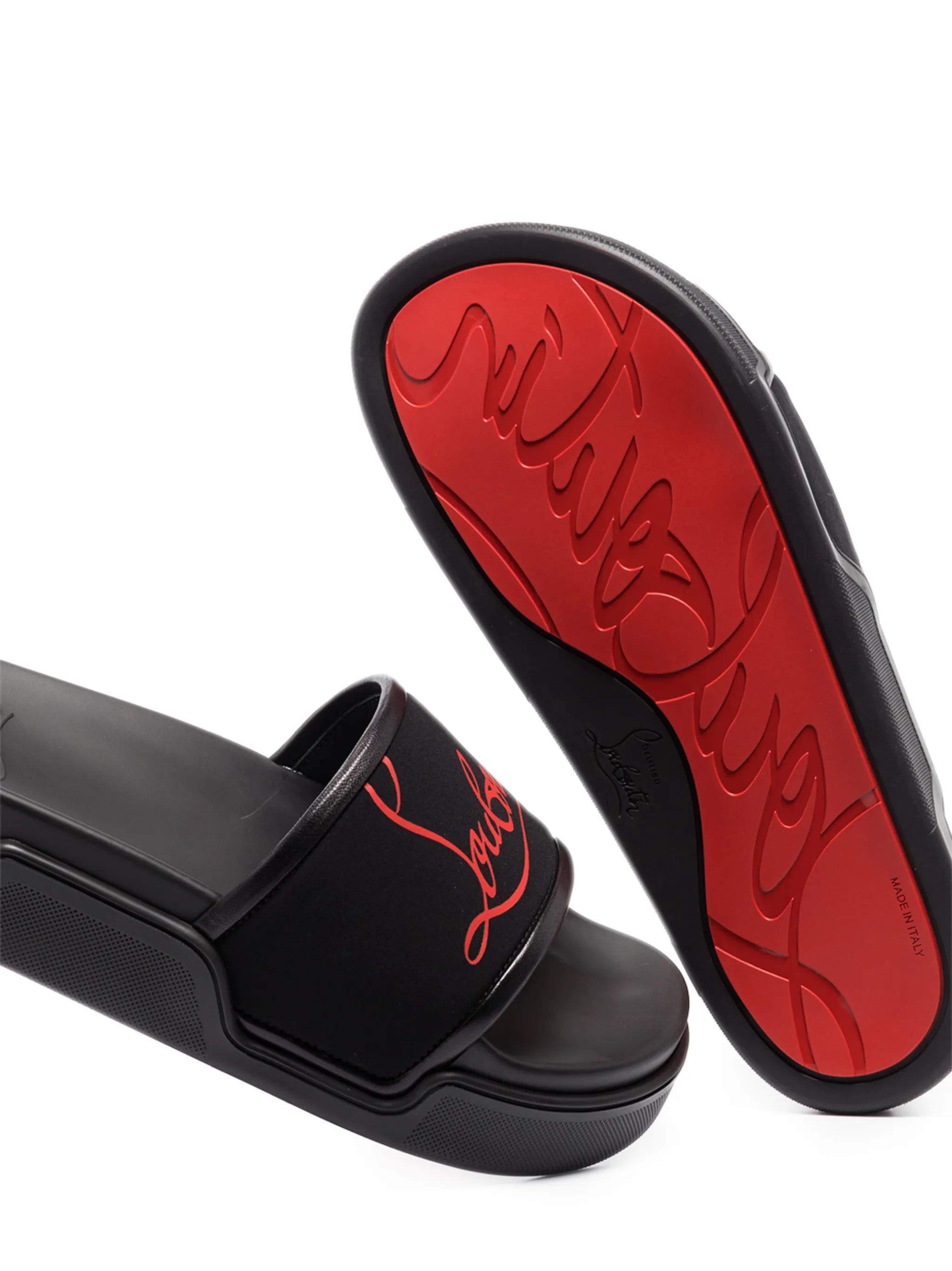Navy leather pool slides