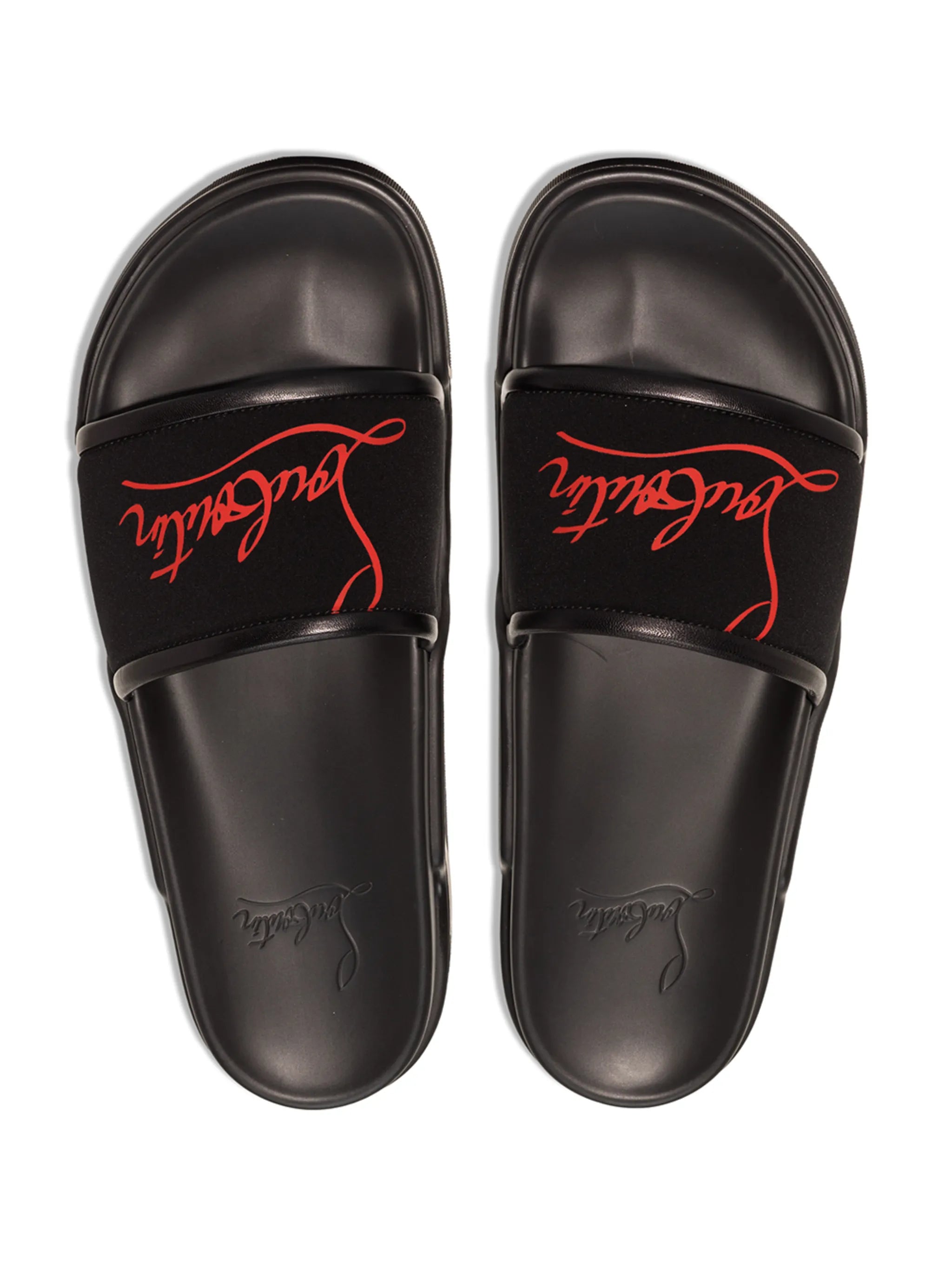 Navy leather pool slides