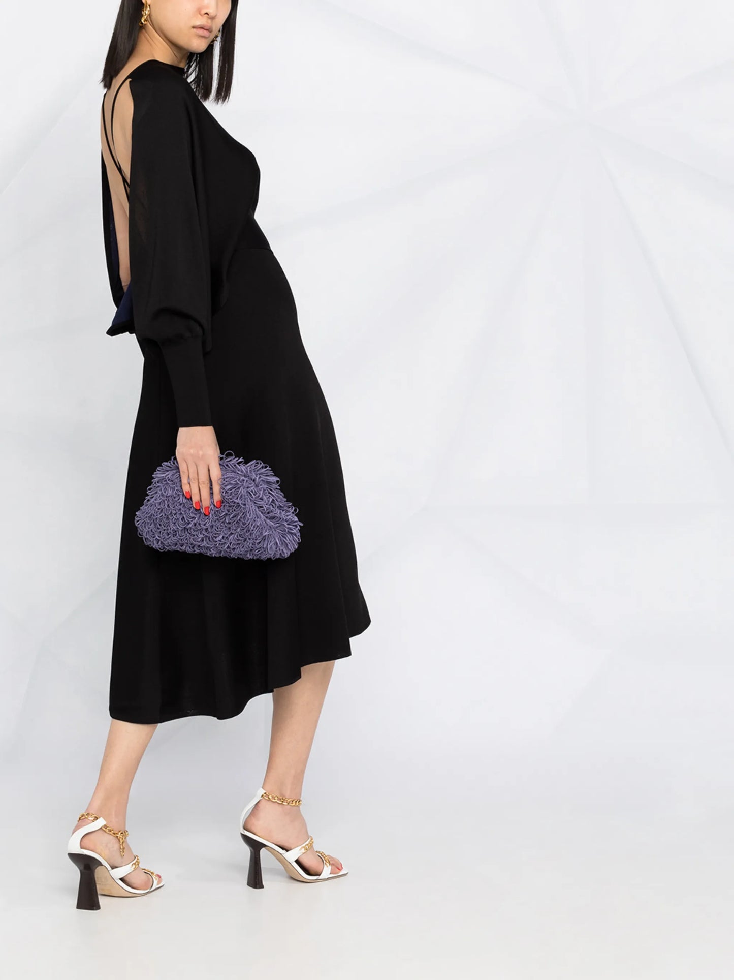 puff-sleeve mid-length dress