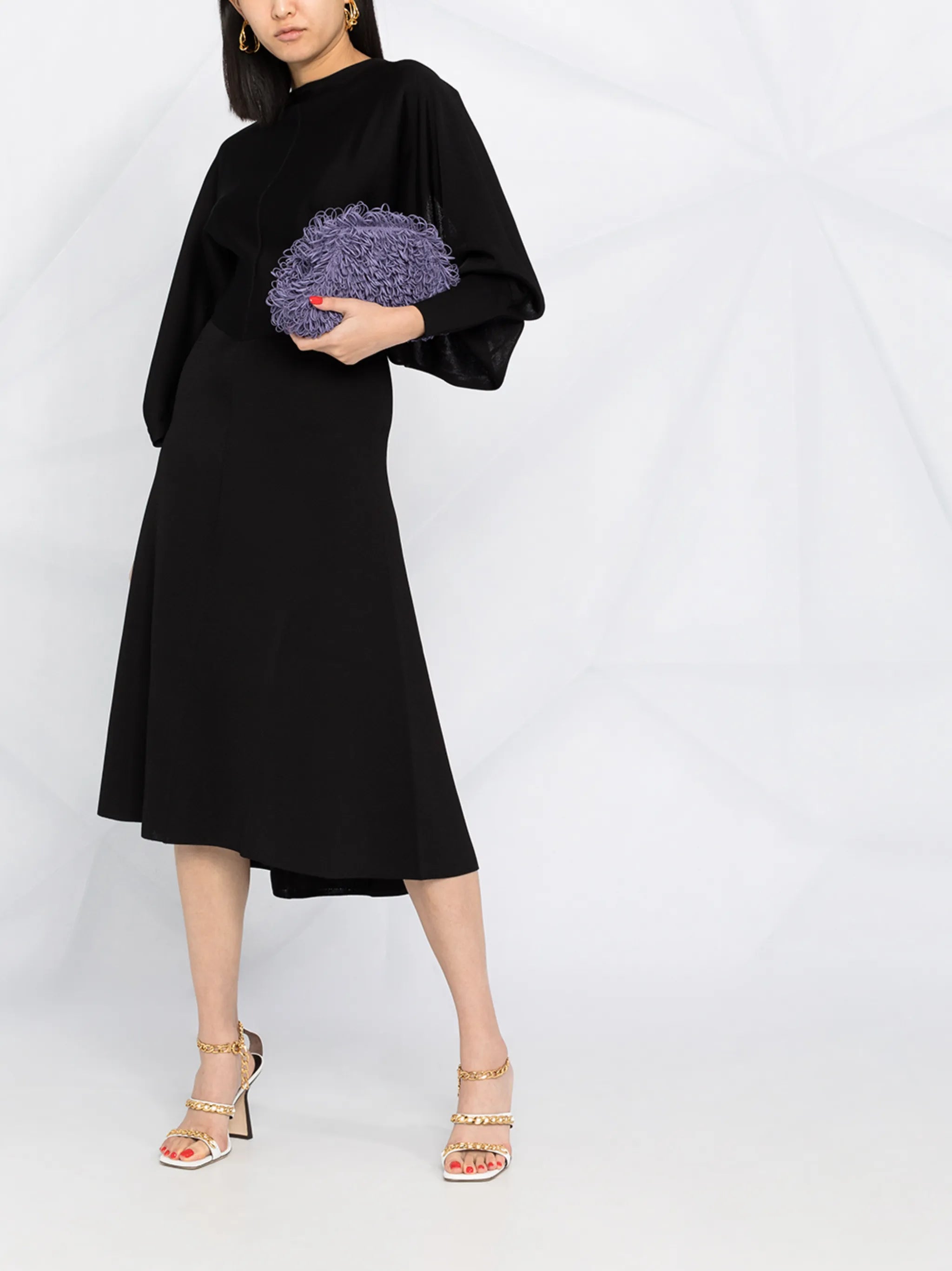 puff-sleeve mid-length dress