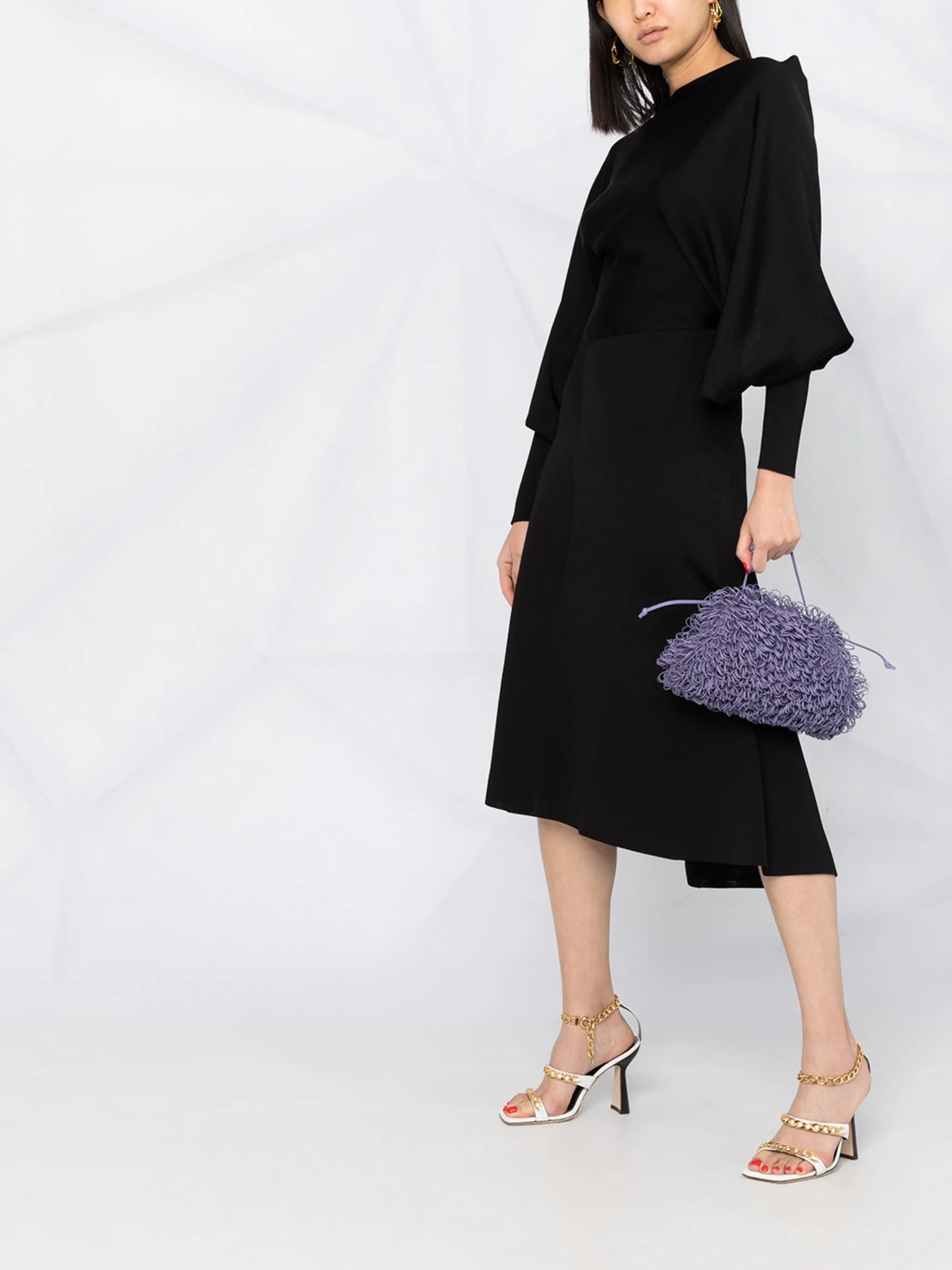 puff-sleeve mid-length dress