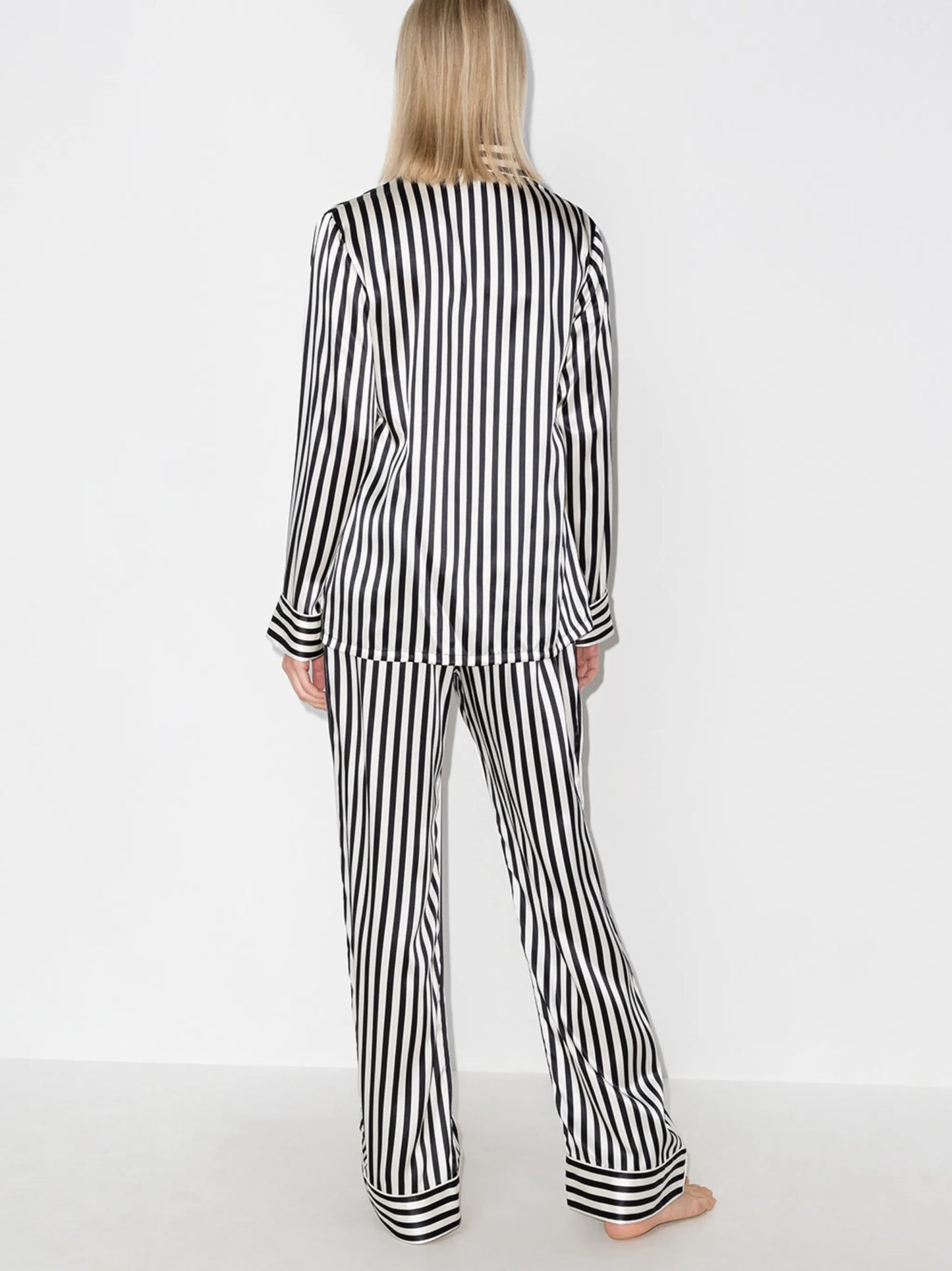 stripe print silk pajama set