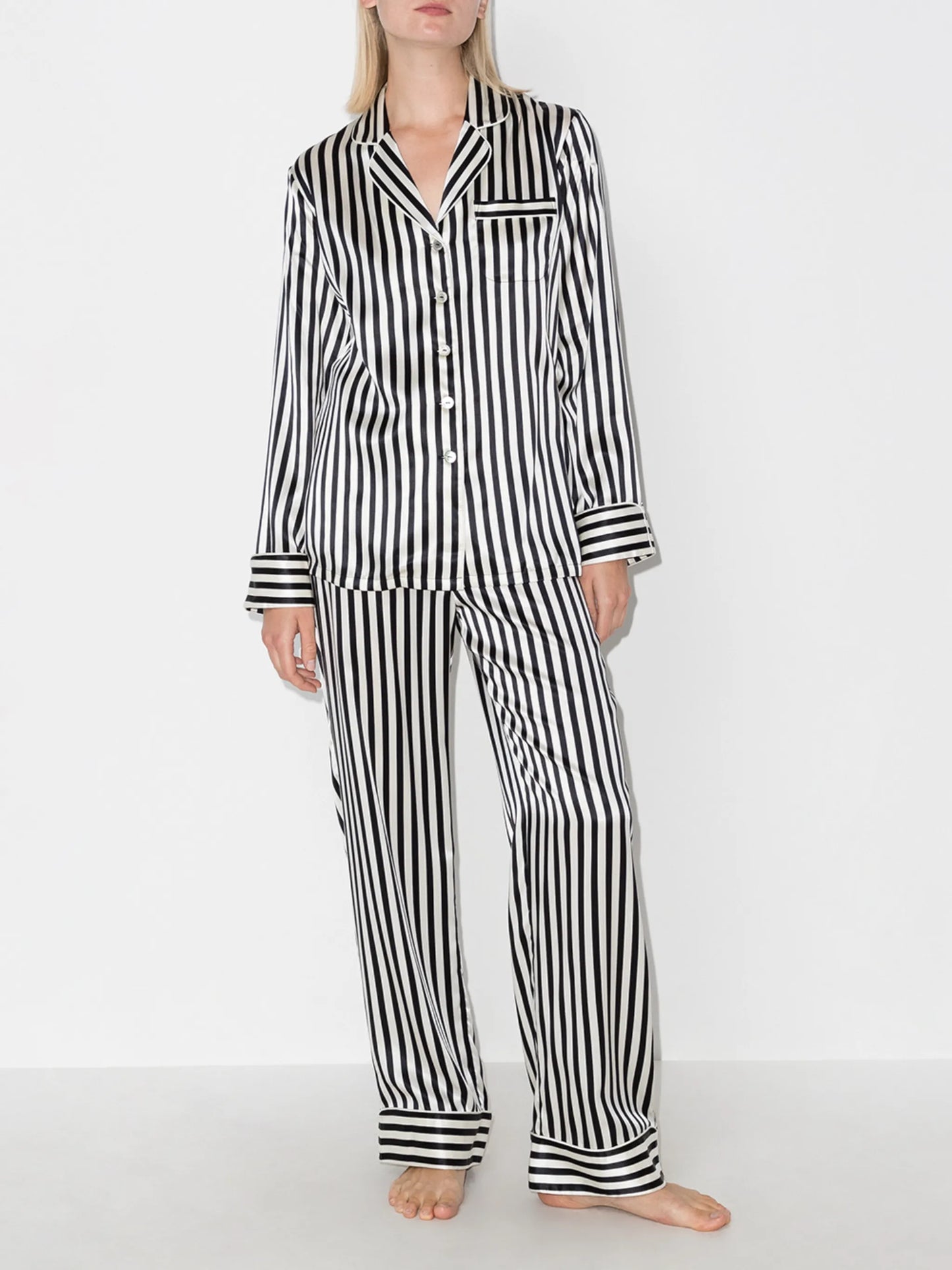 stripe print silk pajama set
