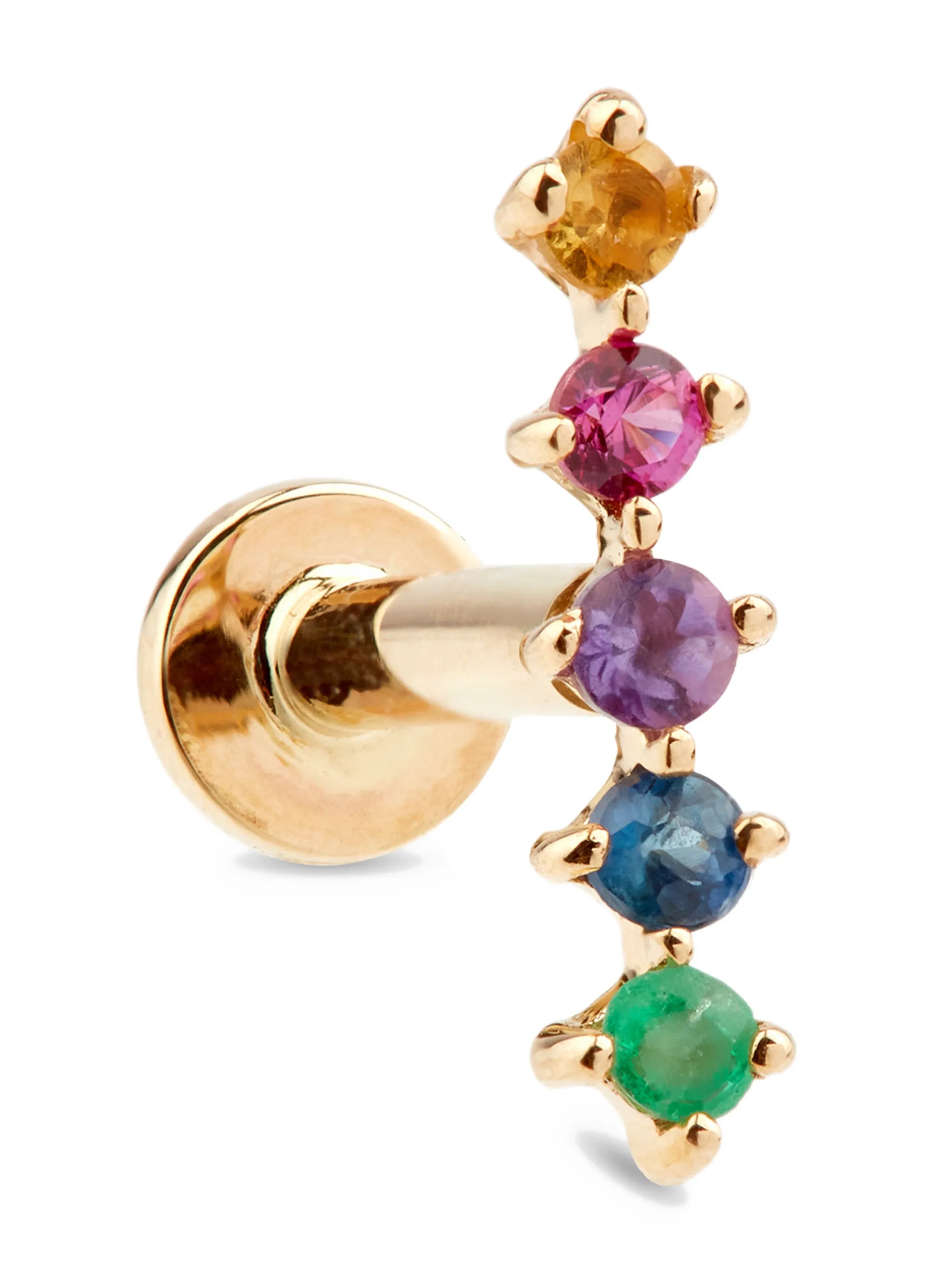 Rainbow 14kt yellow gold stud earring