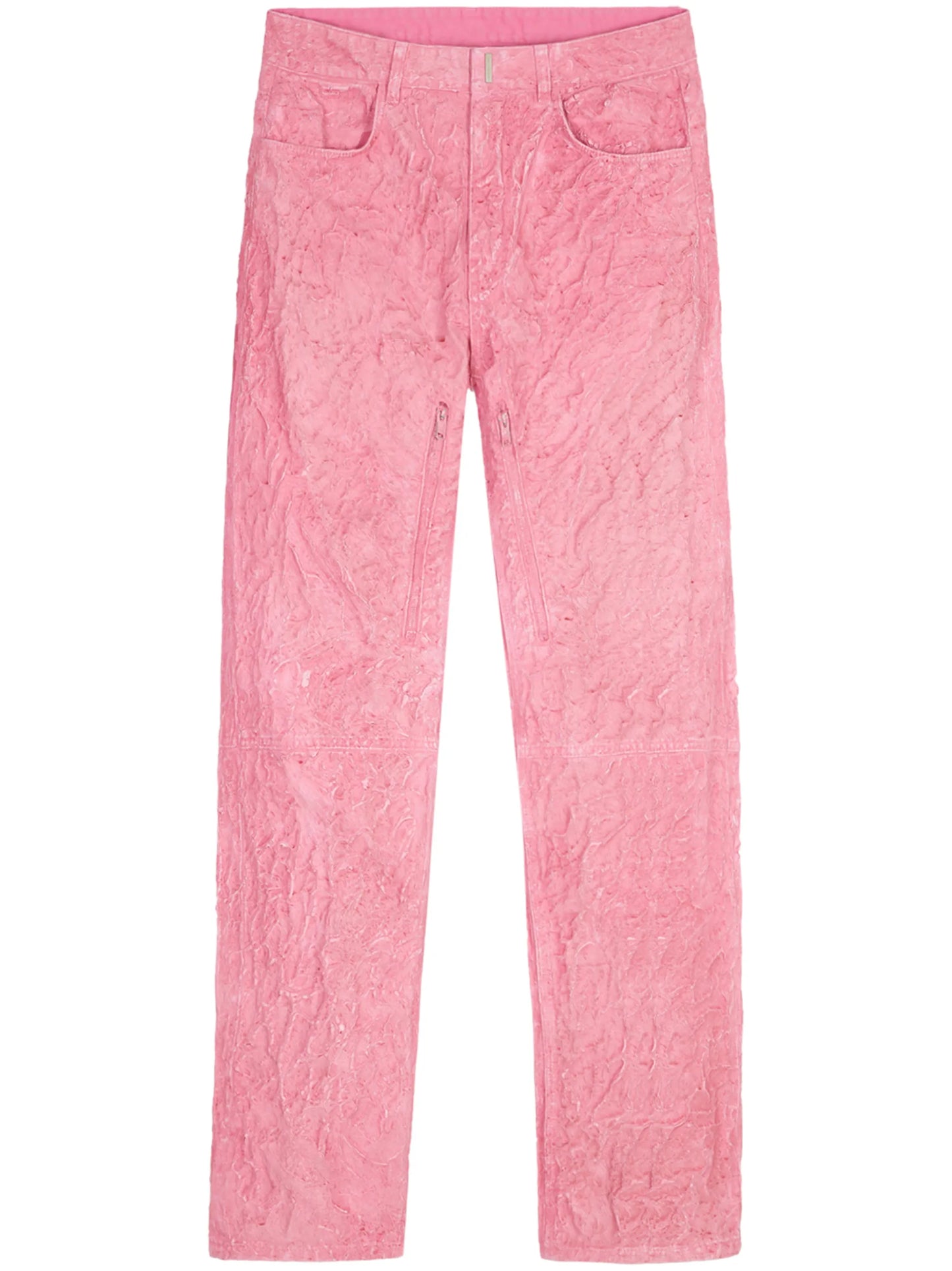 crinkled-finish straight-leg jeans