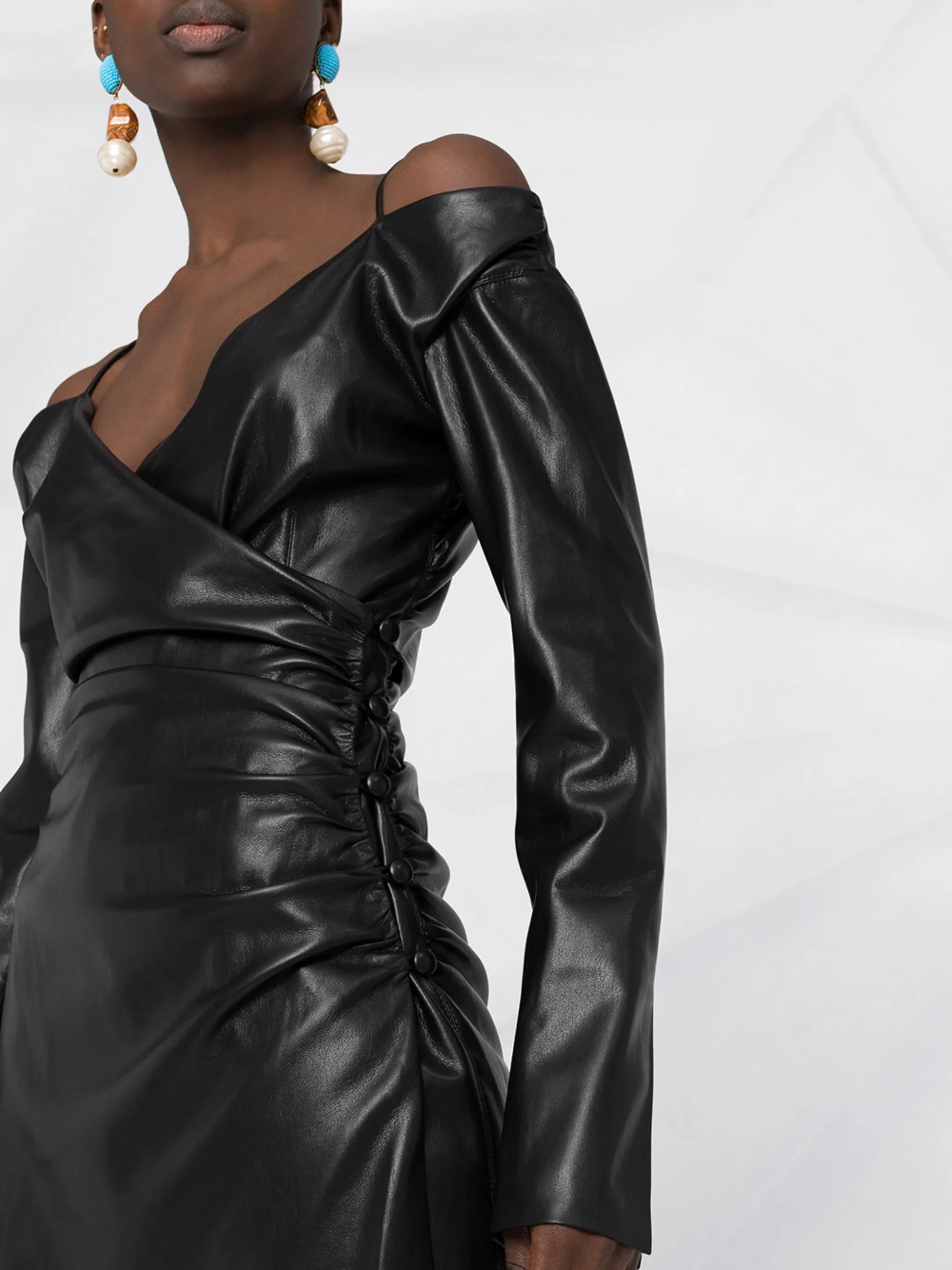 ruched-detail off-shoulder dress