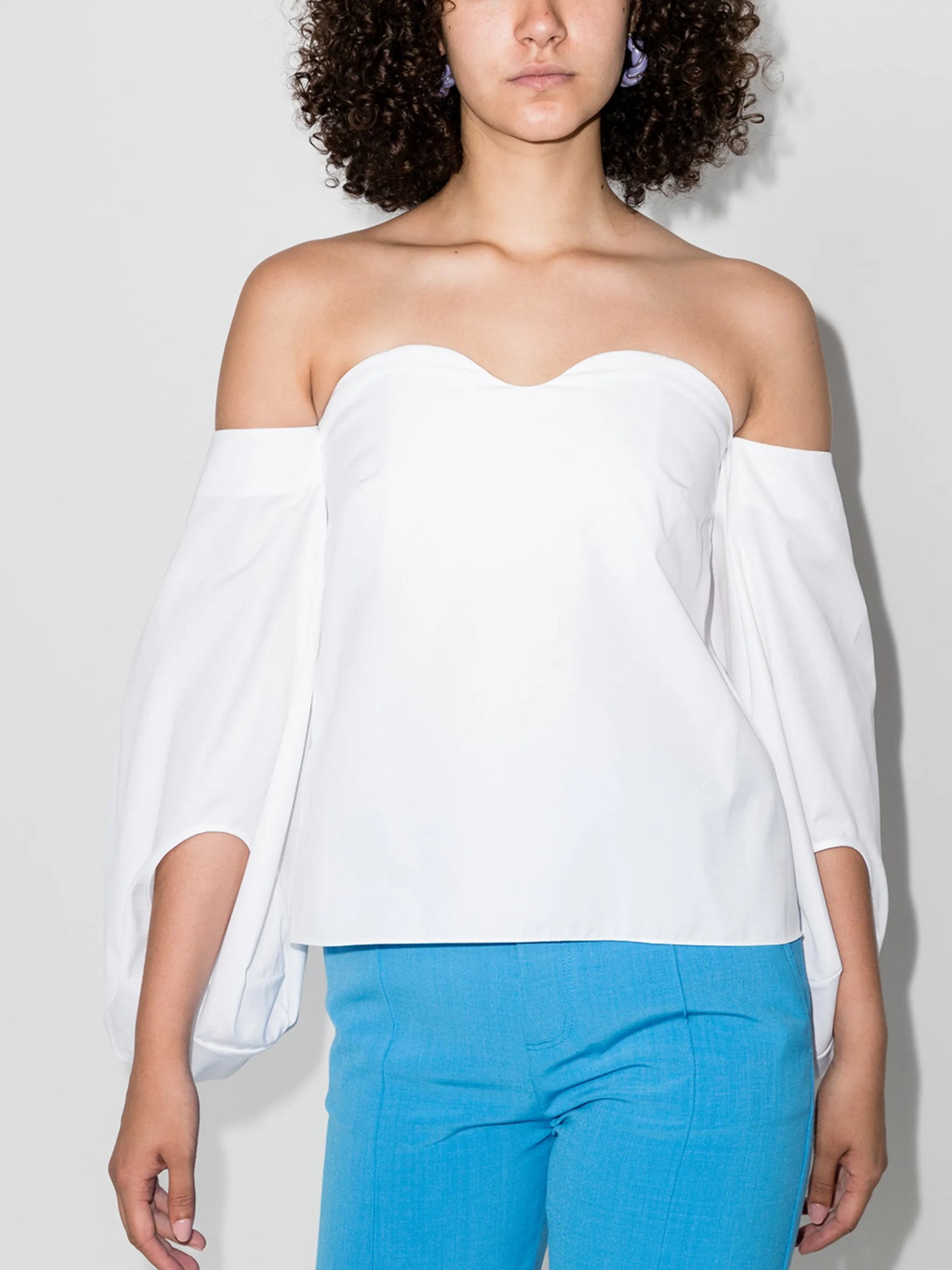 off-shoulder puff-sleeves blouse