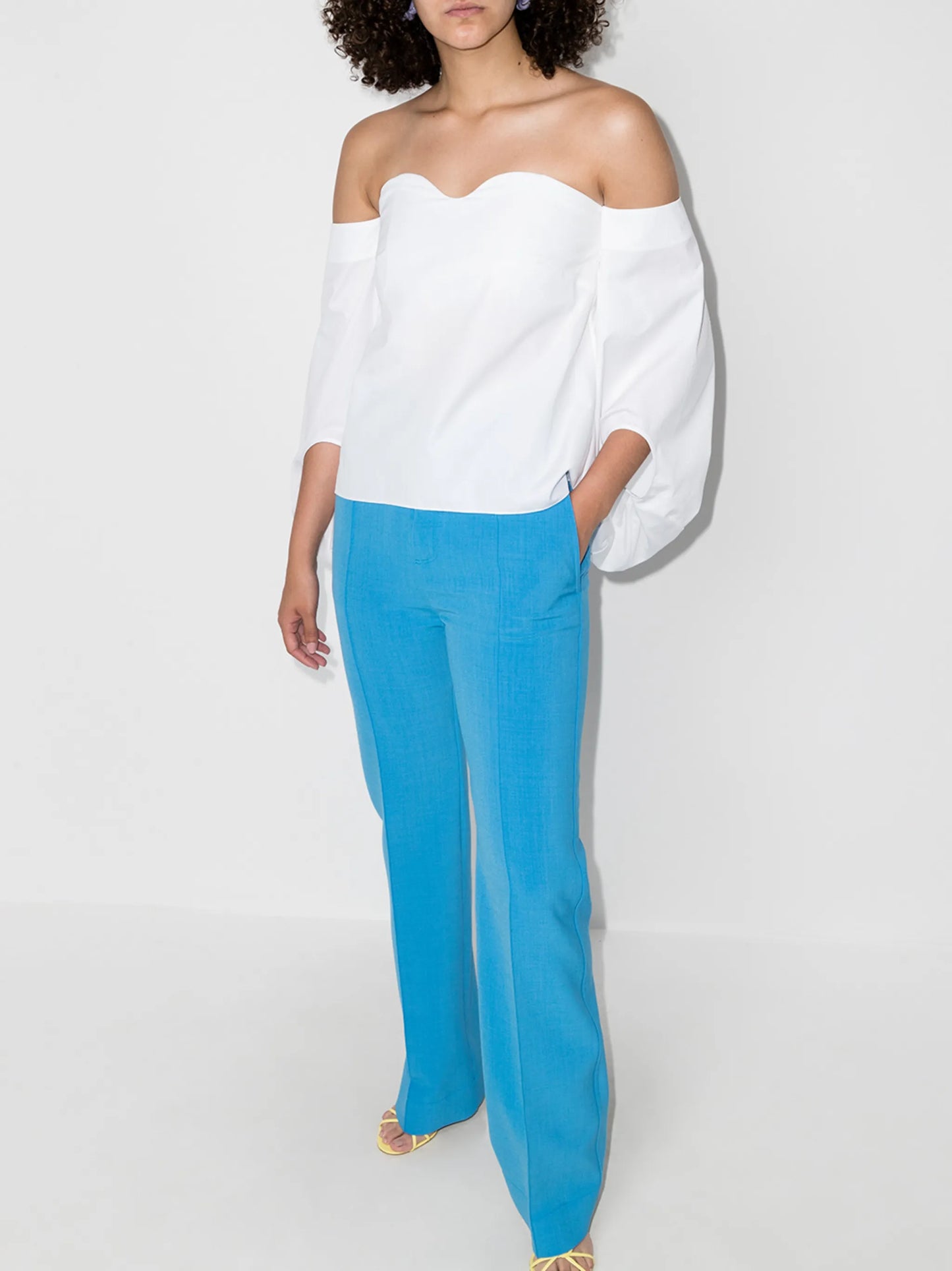 off-shoulder puff-sleeves blouse