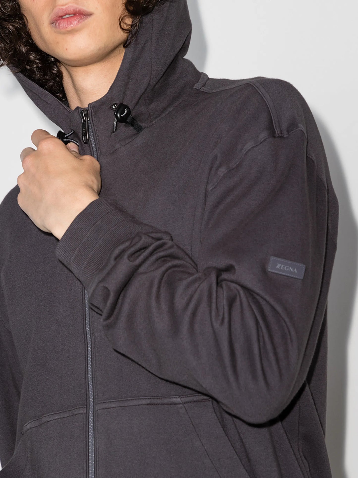 logo patch zipped hoodie