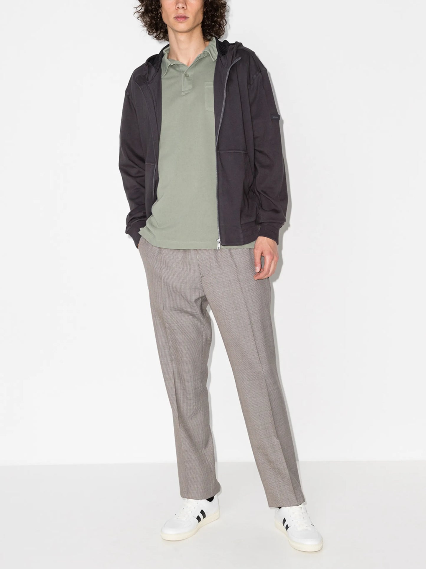 logo patch zipped hoodie