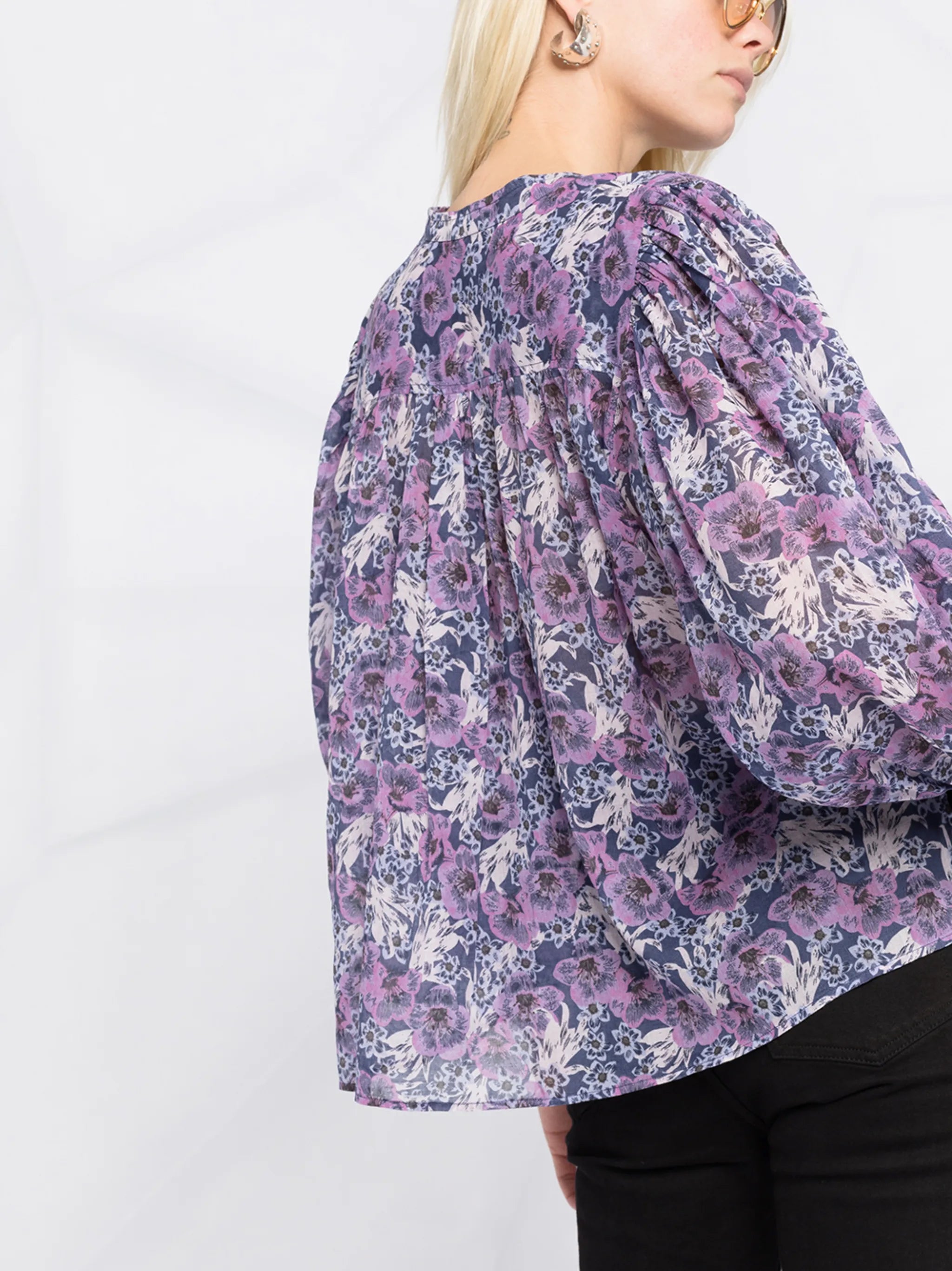puff-sleeve cotton blouse