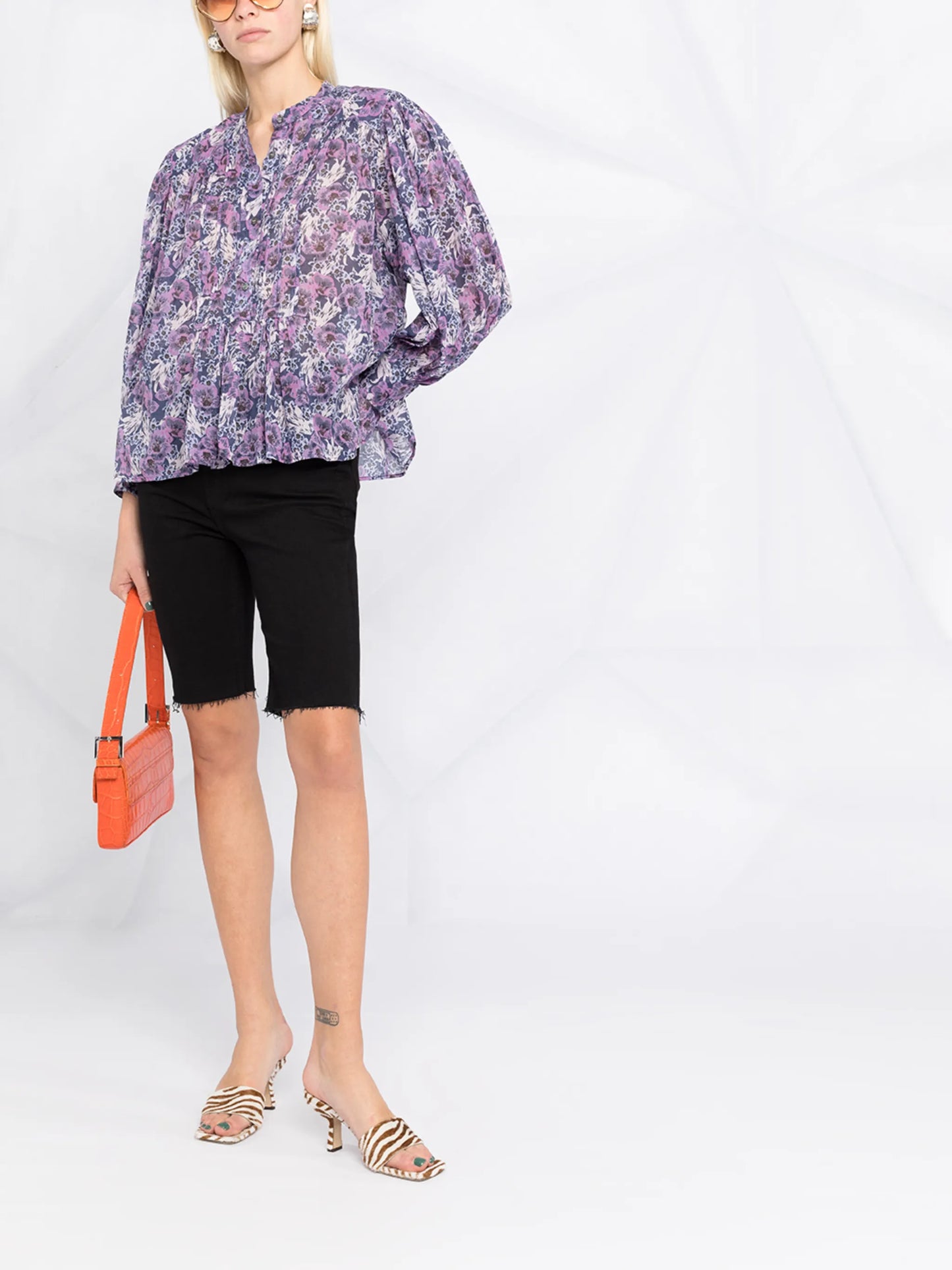 puff-sleeve cotton blouse