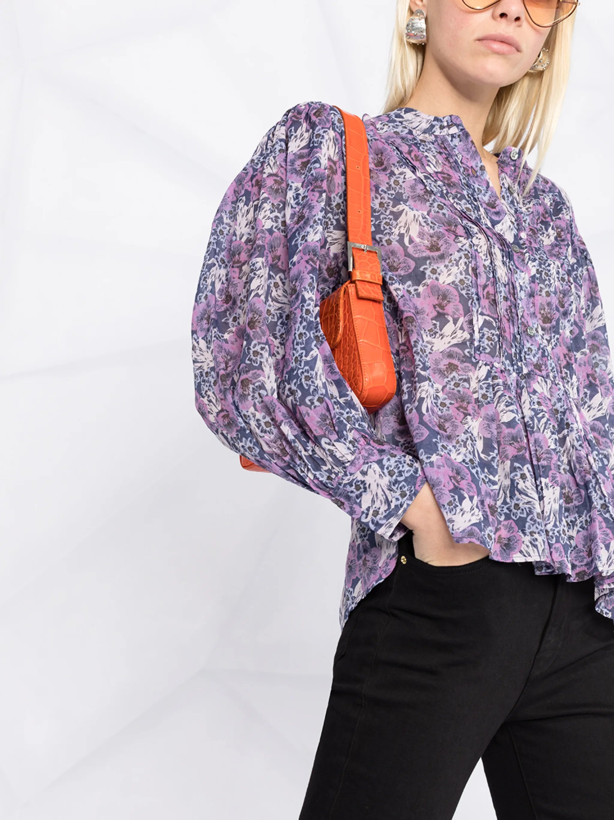 puff-sleeve cotton blouse