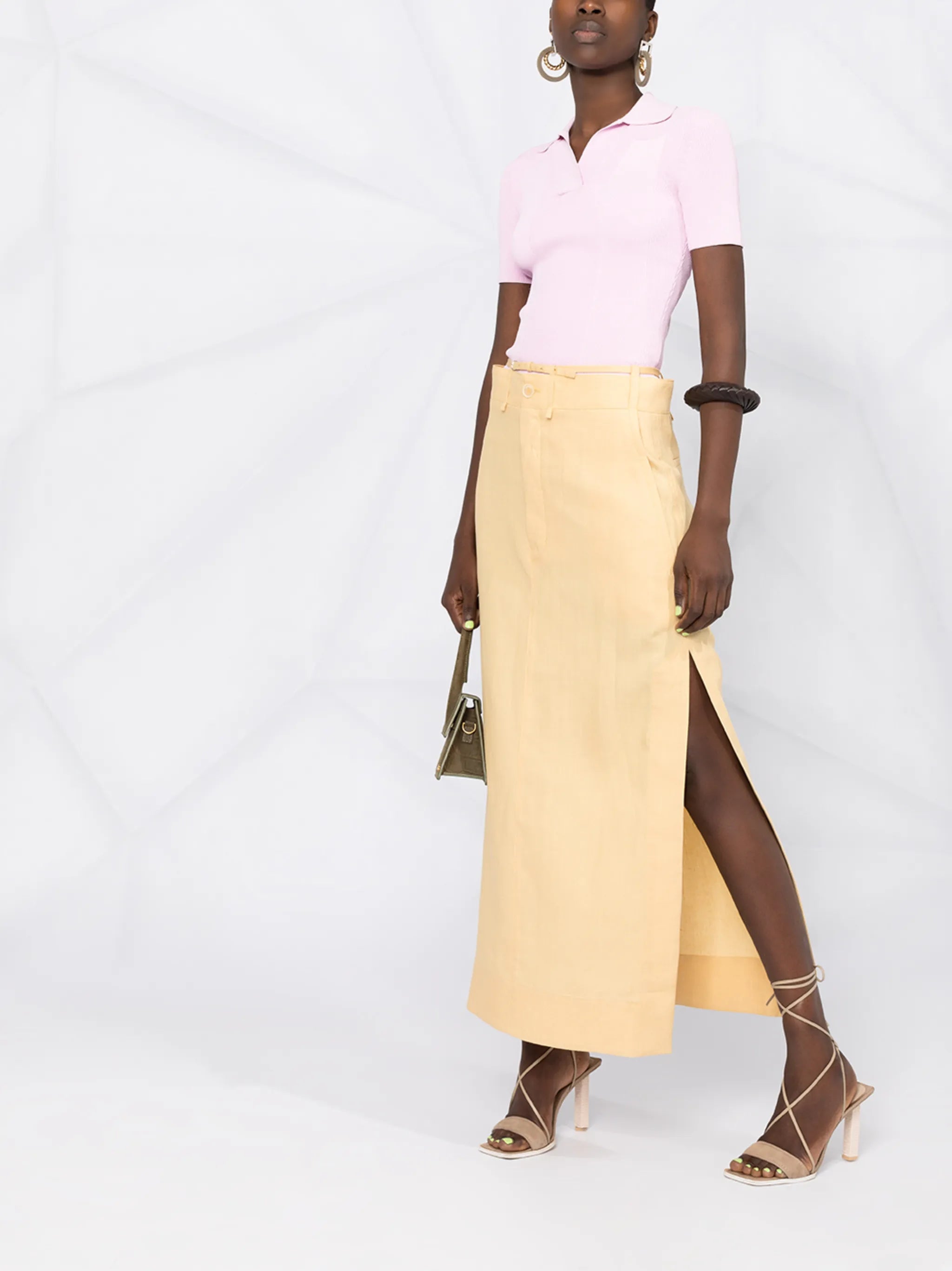 slit-detail high-waisted skirt