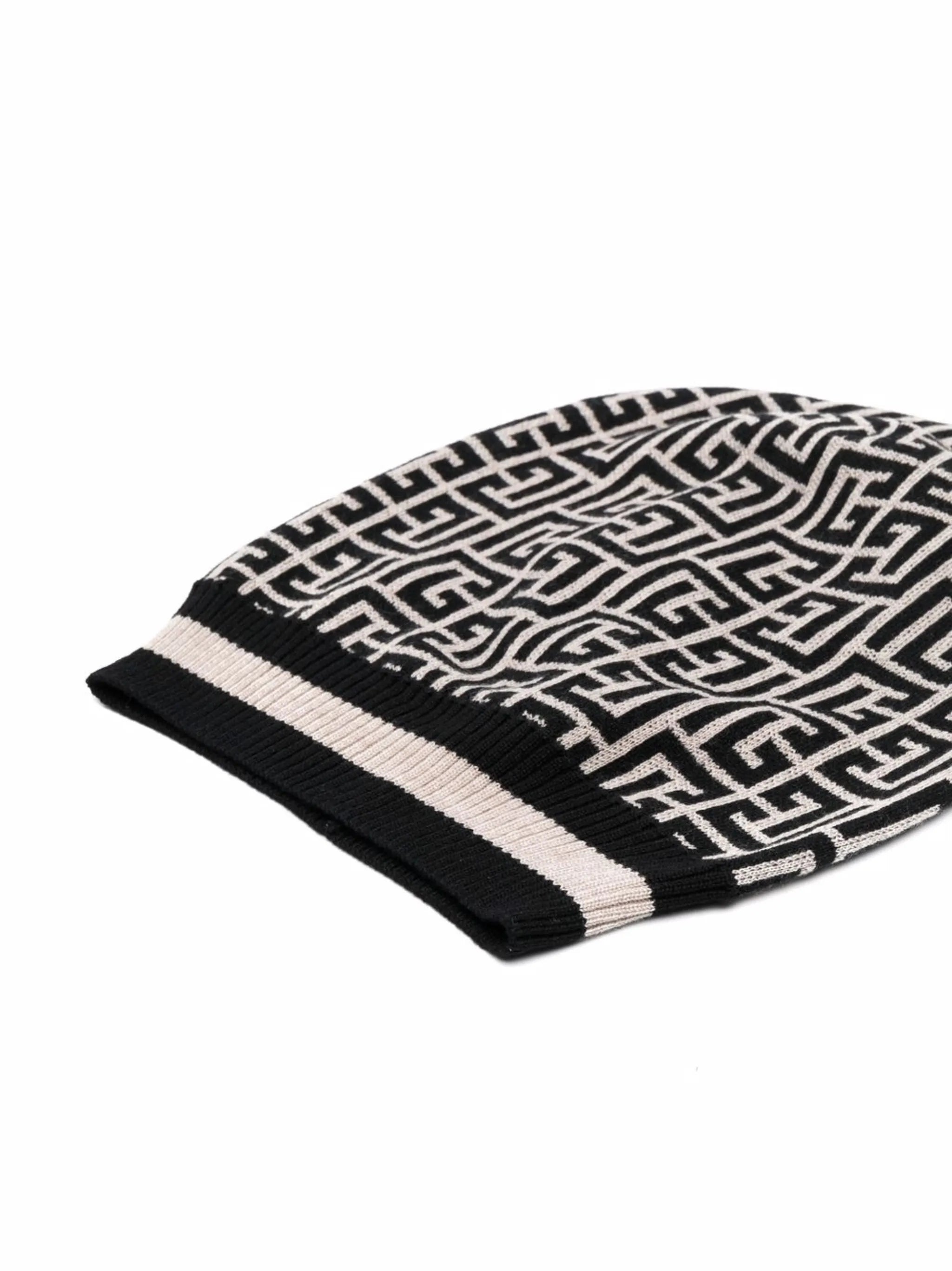 two-tone monogram intarsia-knit hat