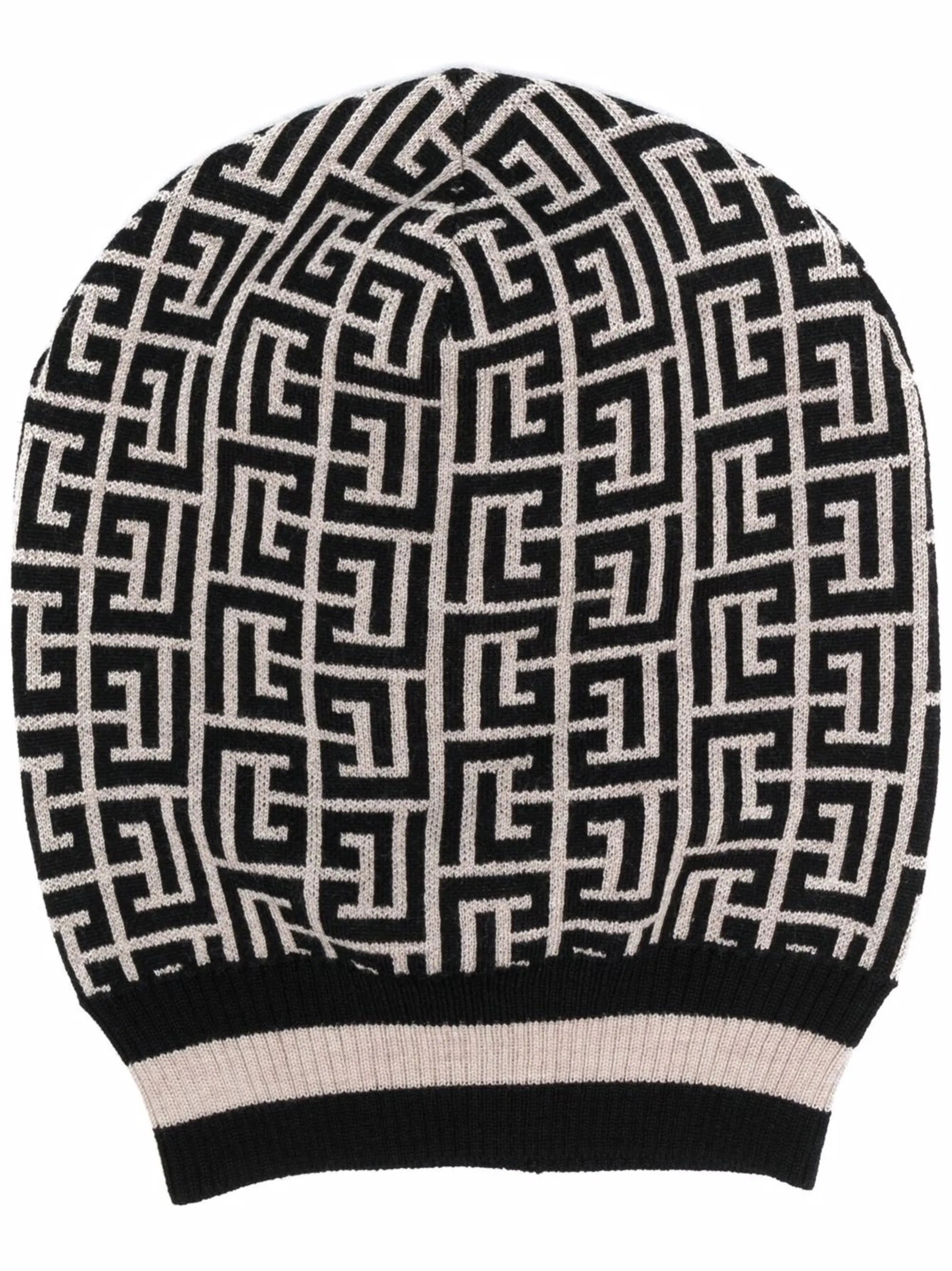 two-tone monogram intarsia-knit hat