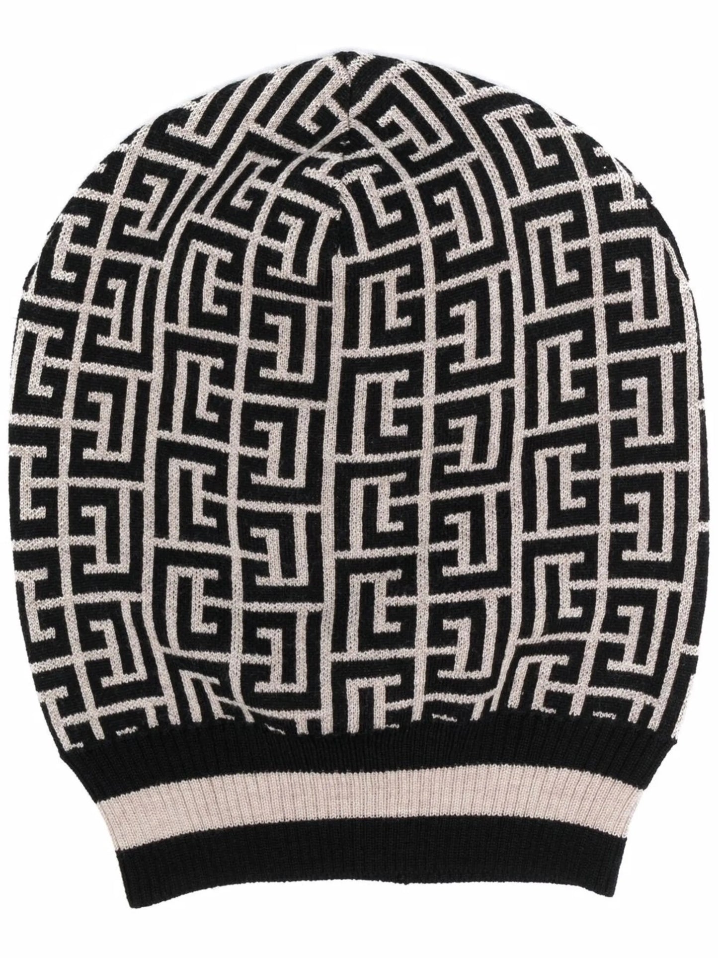 two-tone monogram intarsia-knit hat