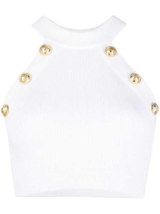 button-embellished halterneck top