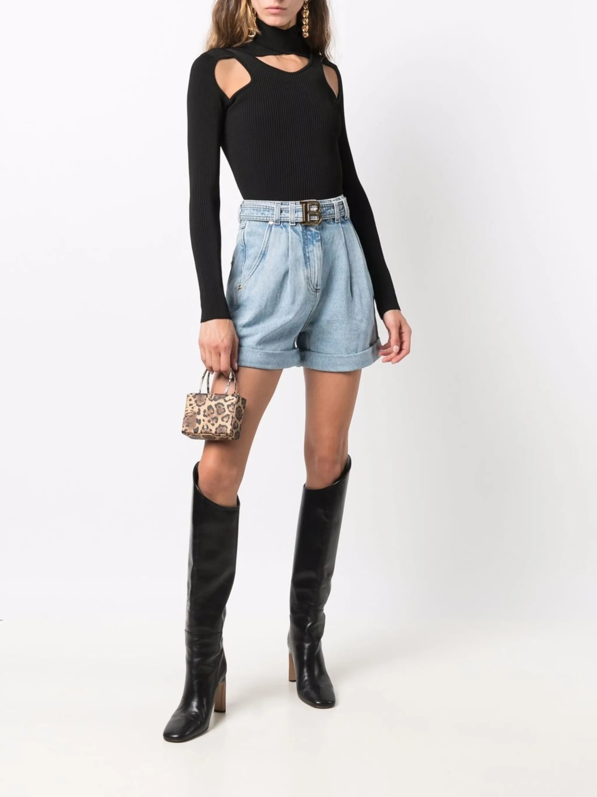 belted high-waist shorts