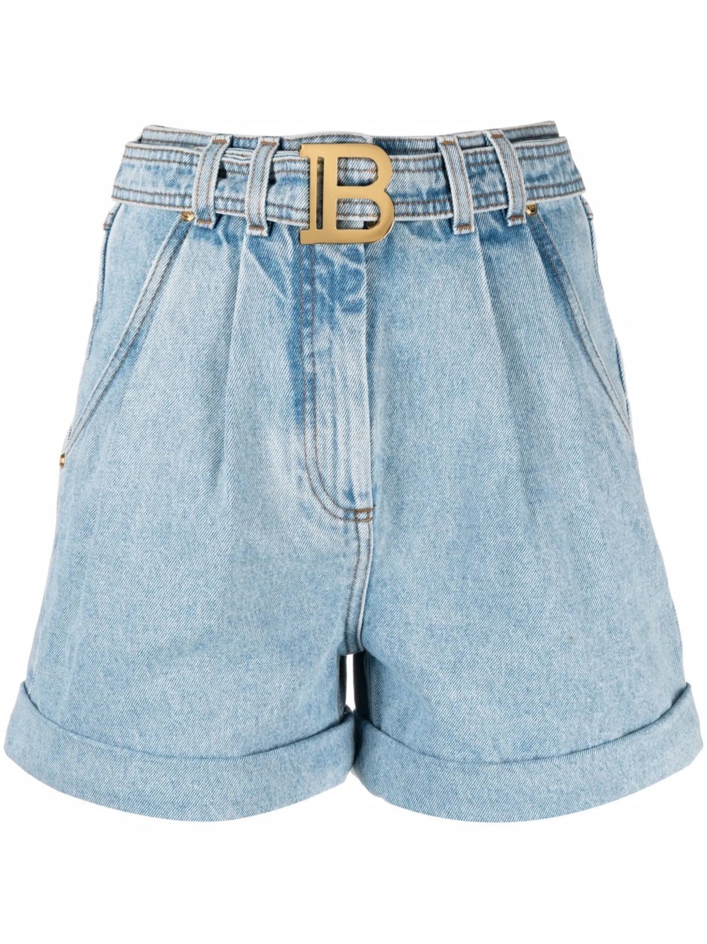 belted high-waist shorts