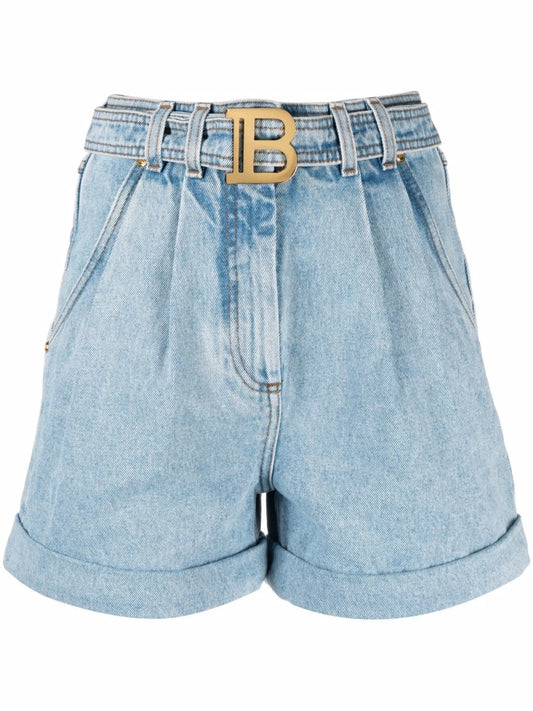belted high-waist shorts
