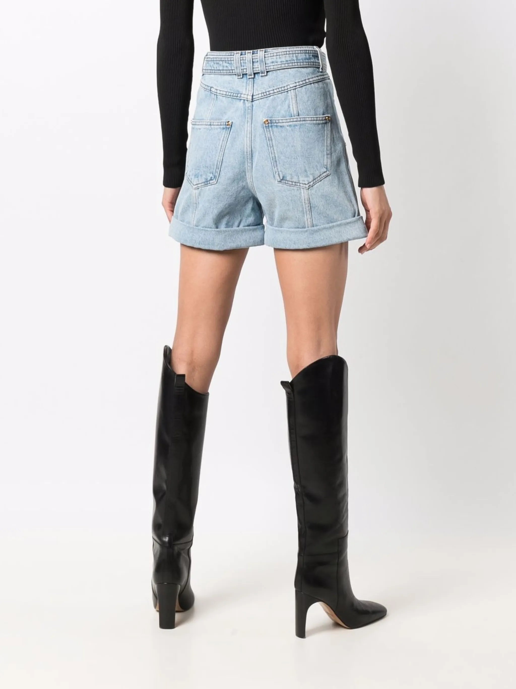 belted high-waist shorts