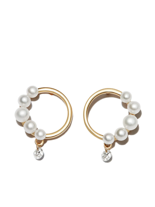 18kt yellow gold pearl and diamond stud earrings