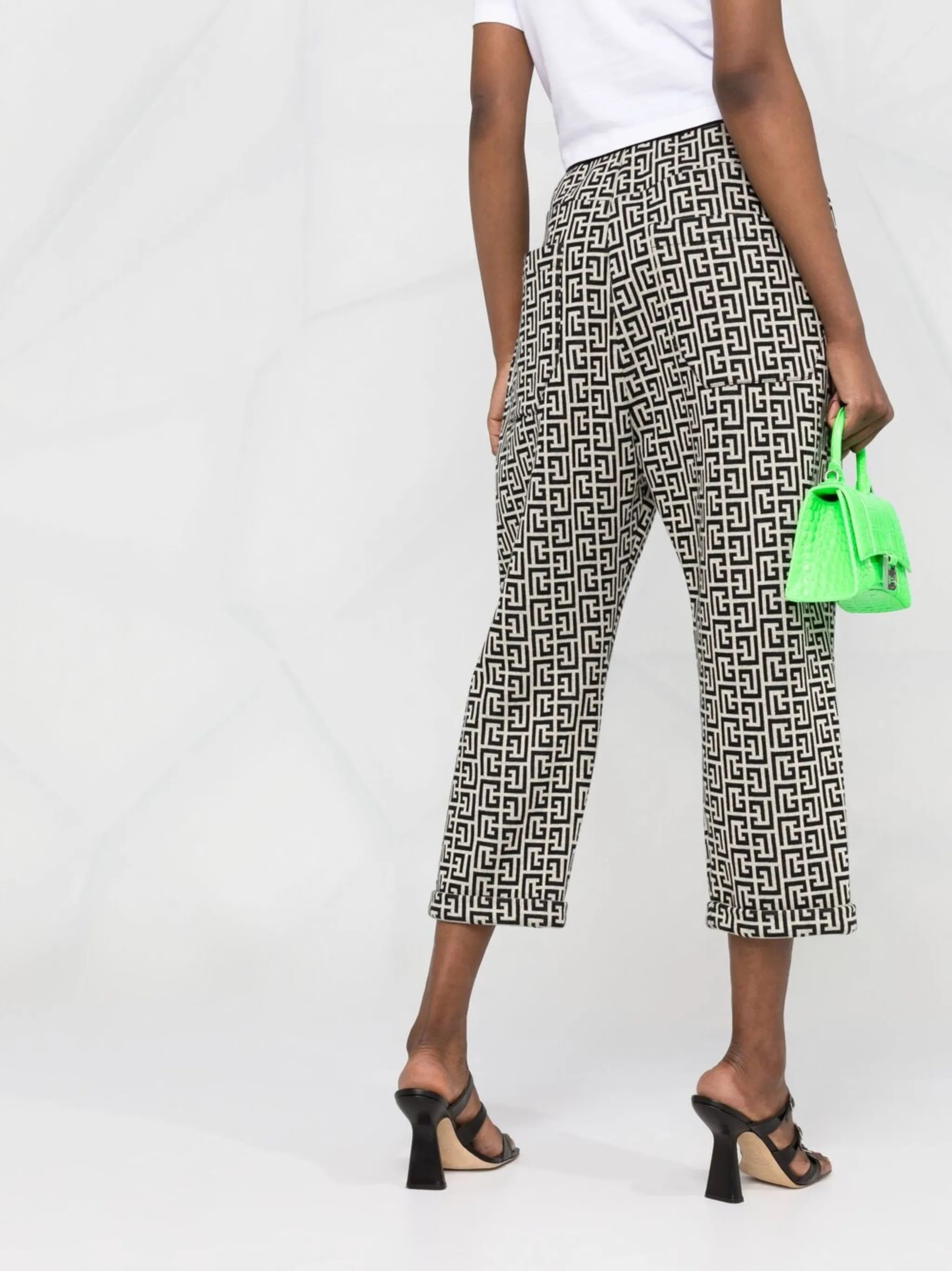 motif-print high-waisted trousers