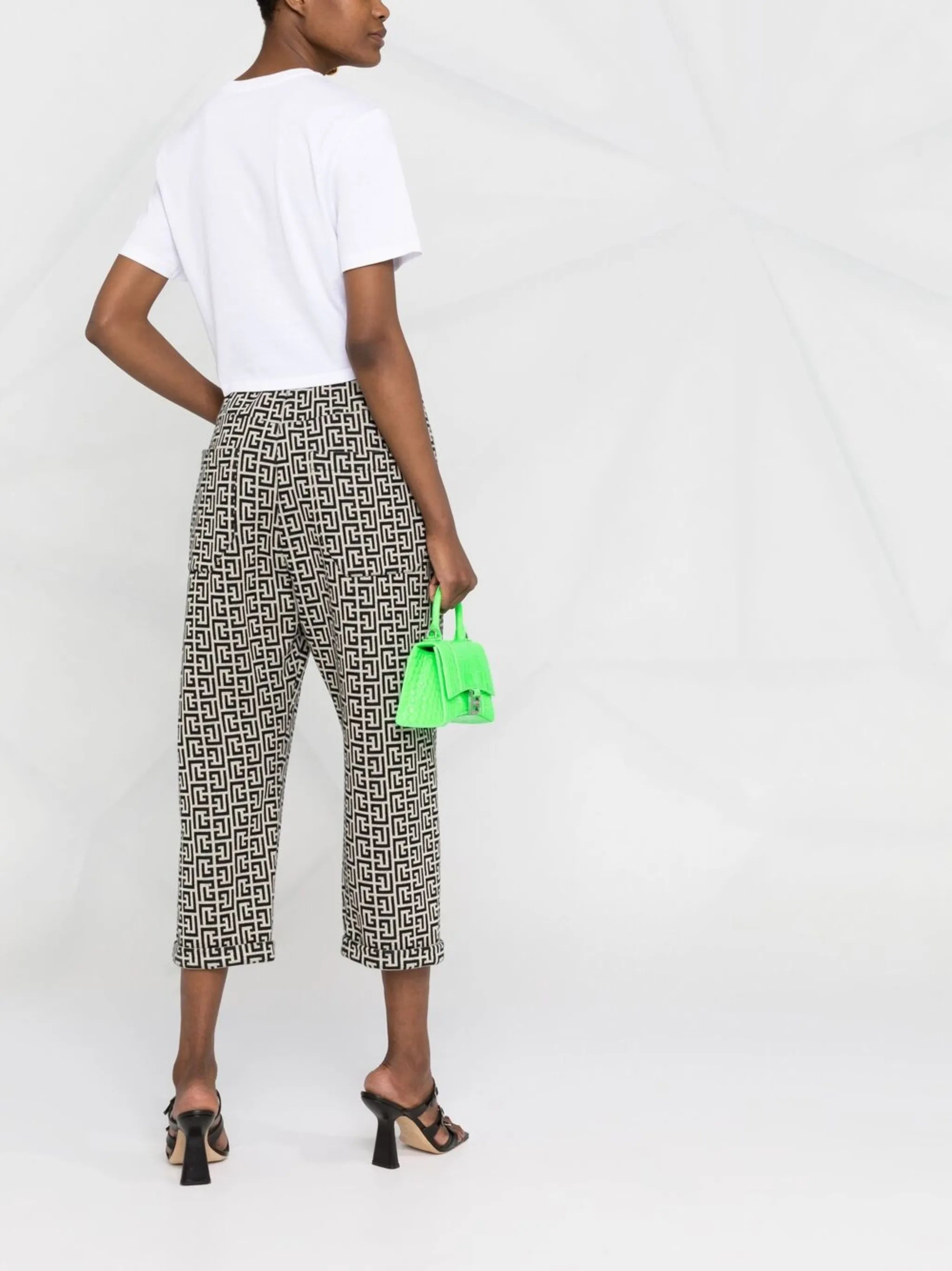 motif-print high-waisted trousers