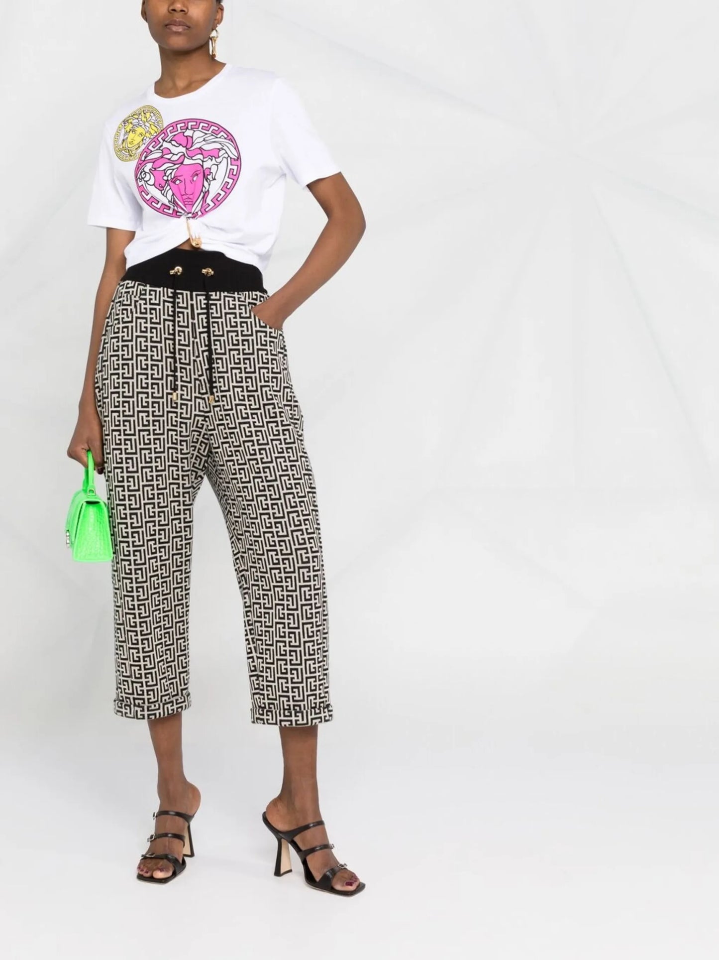 motif-print high-waisted trousers
