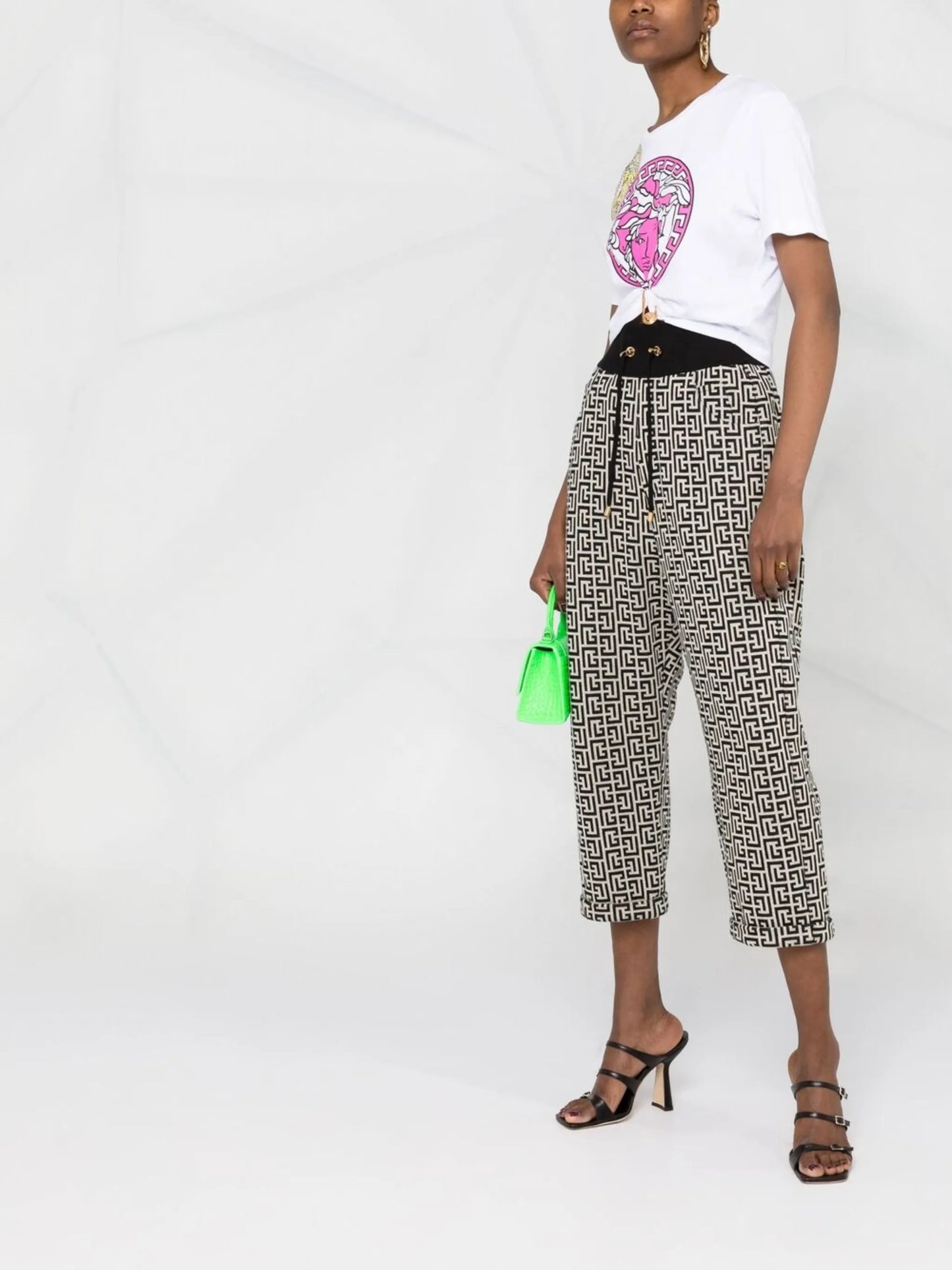 motif-print high-waisted trousers