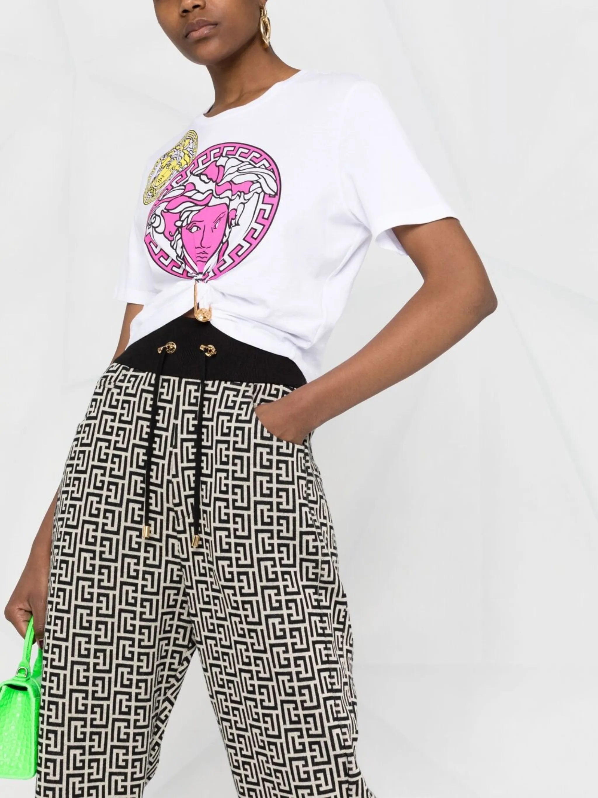 motif-print high-waisted trousers
