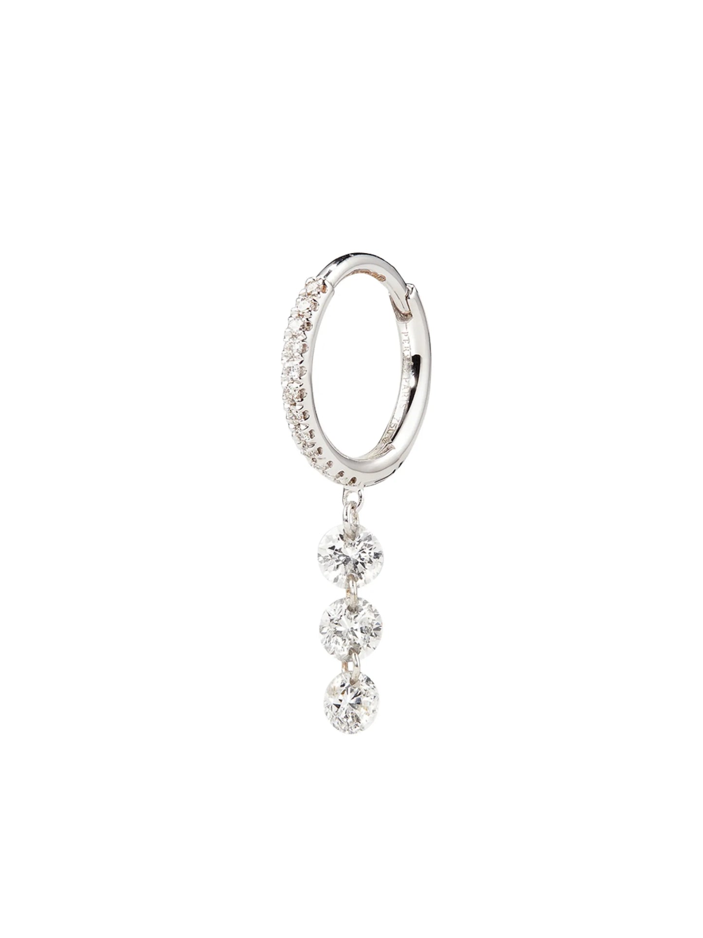 18K white gold diamond hoop earring