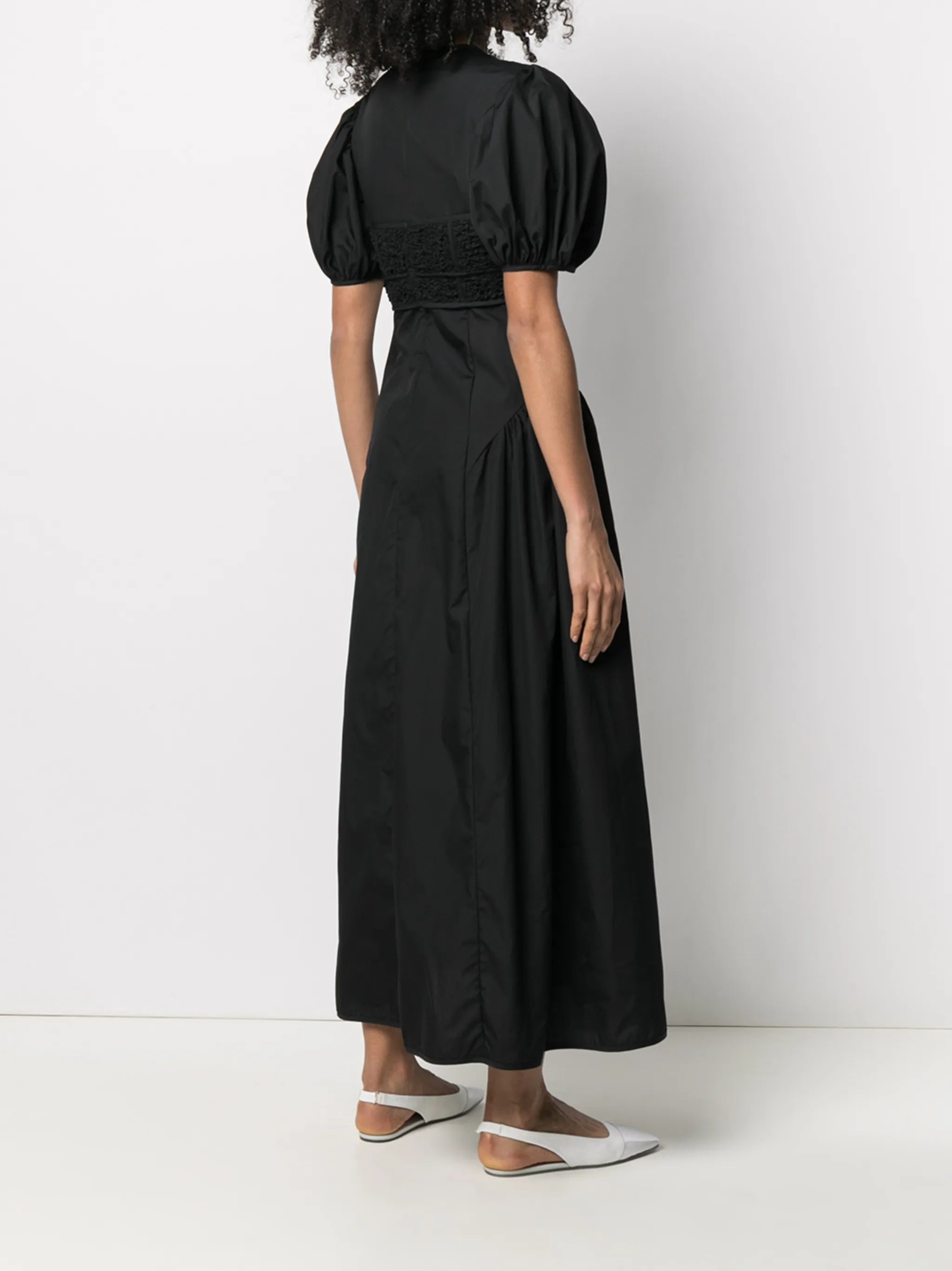 short-sleeve flared midi dress