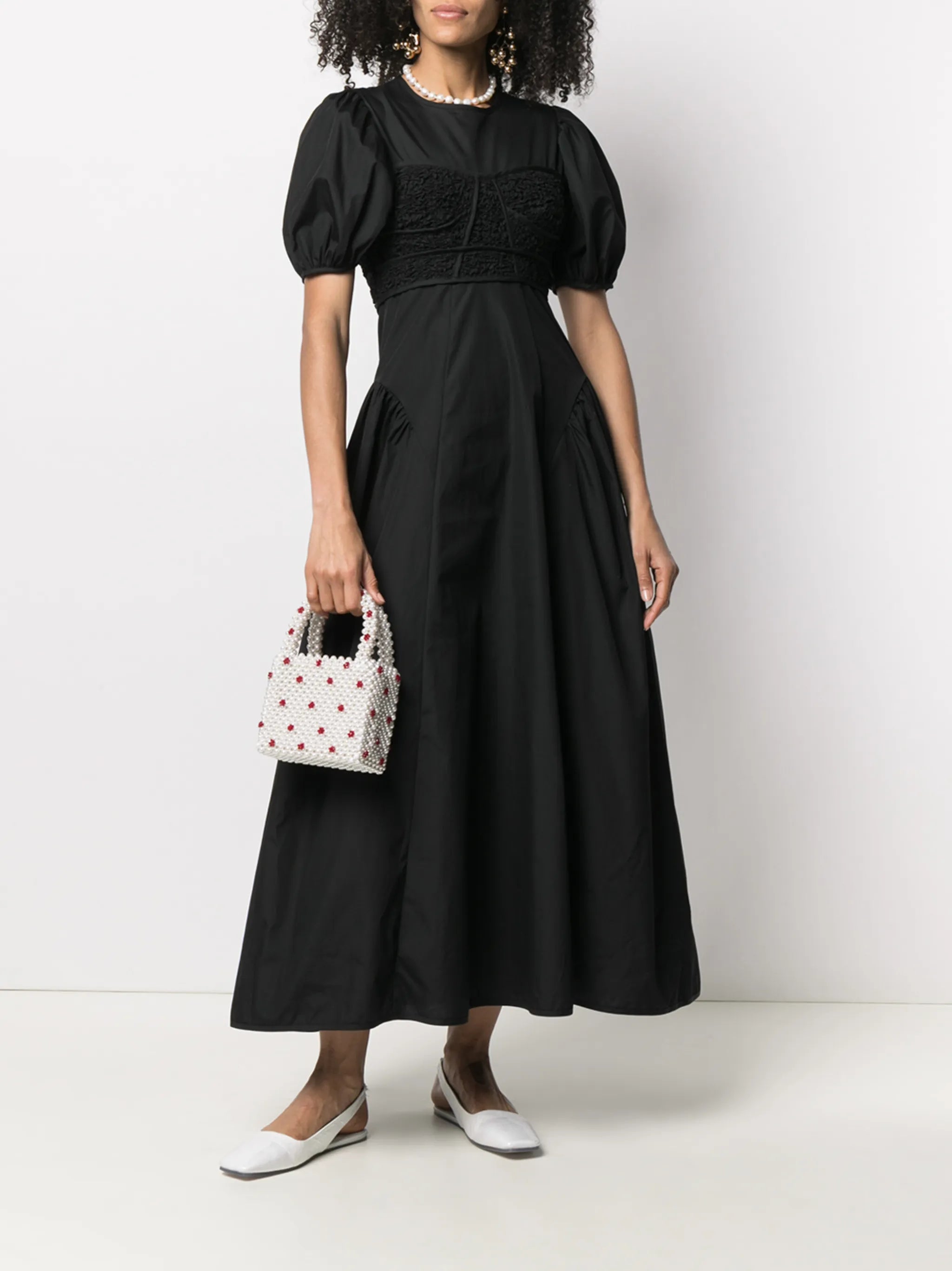 short-sleeve flared midi dress
