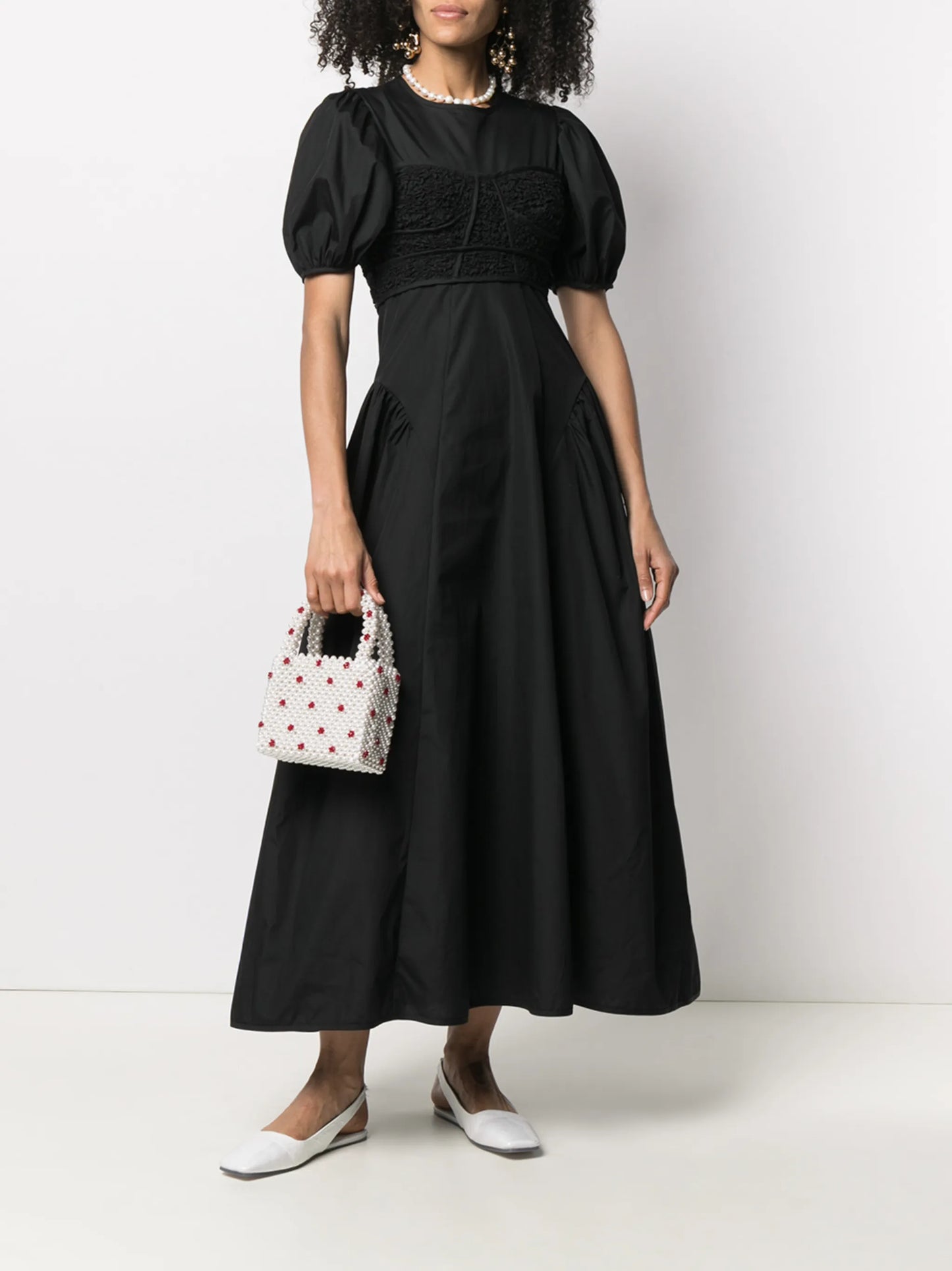 short-sleeve flared midi dress