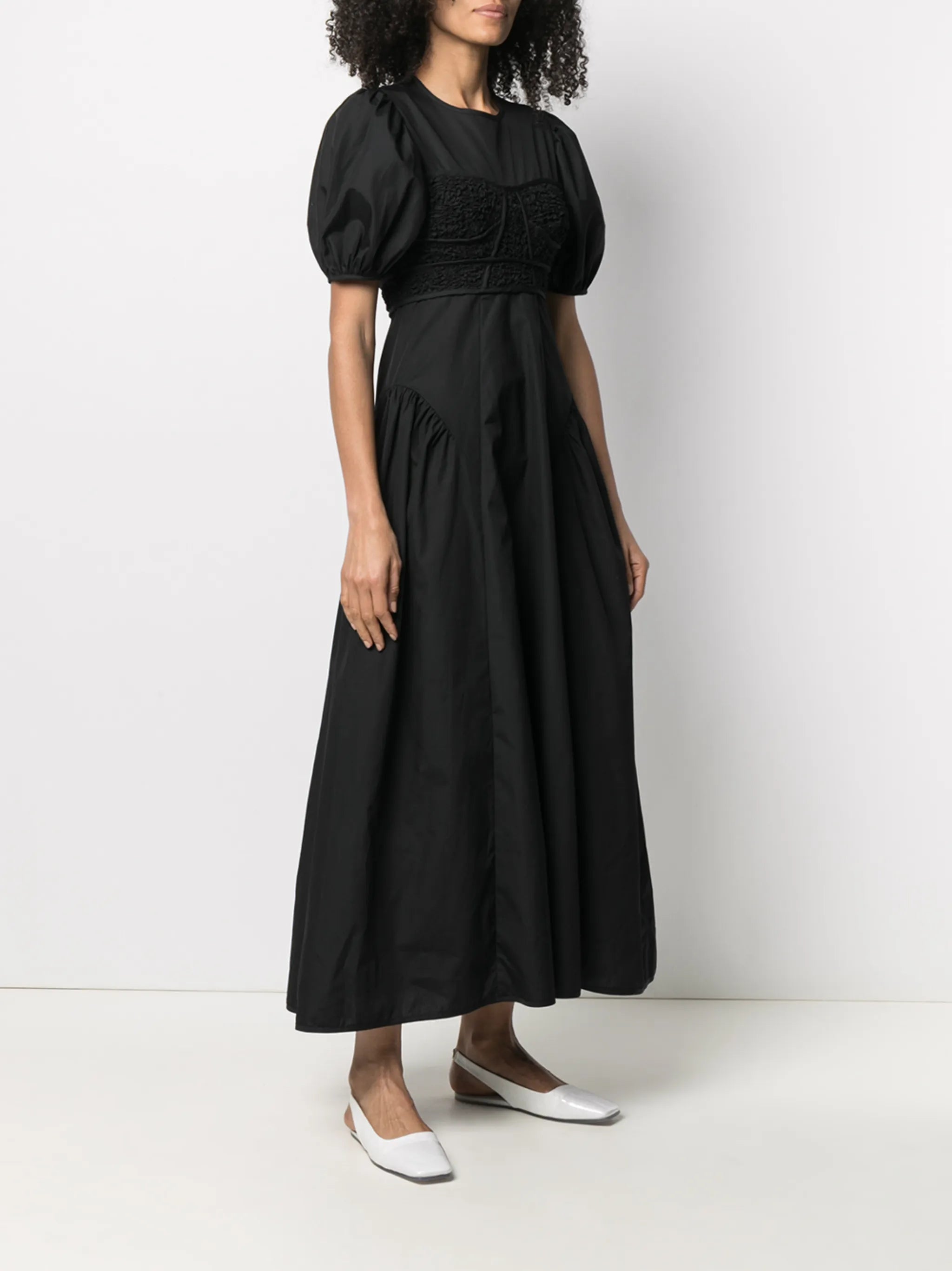 short-sleeve flared midi dress