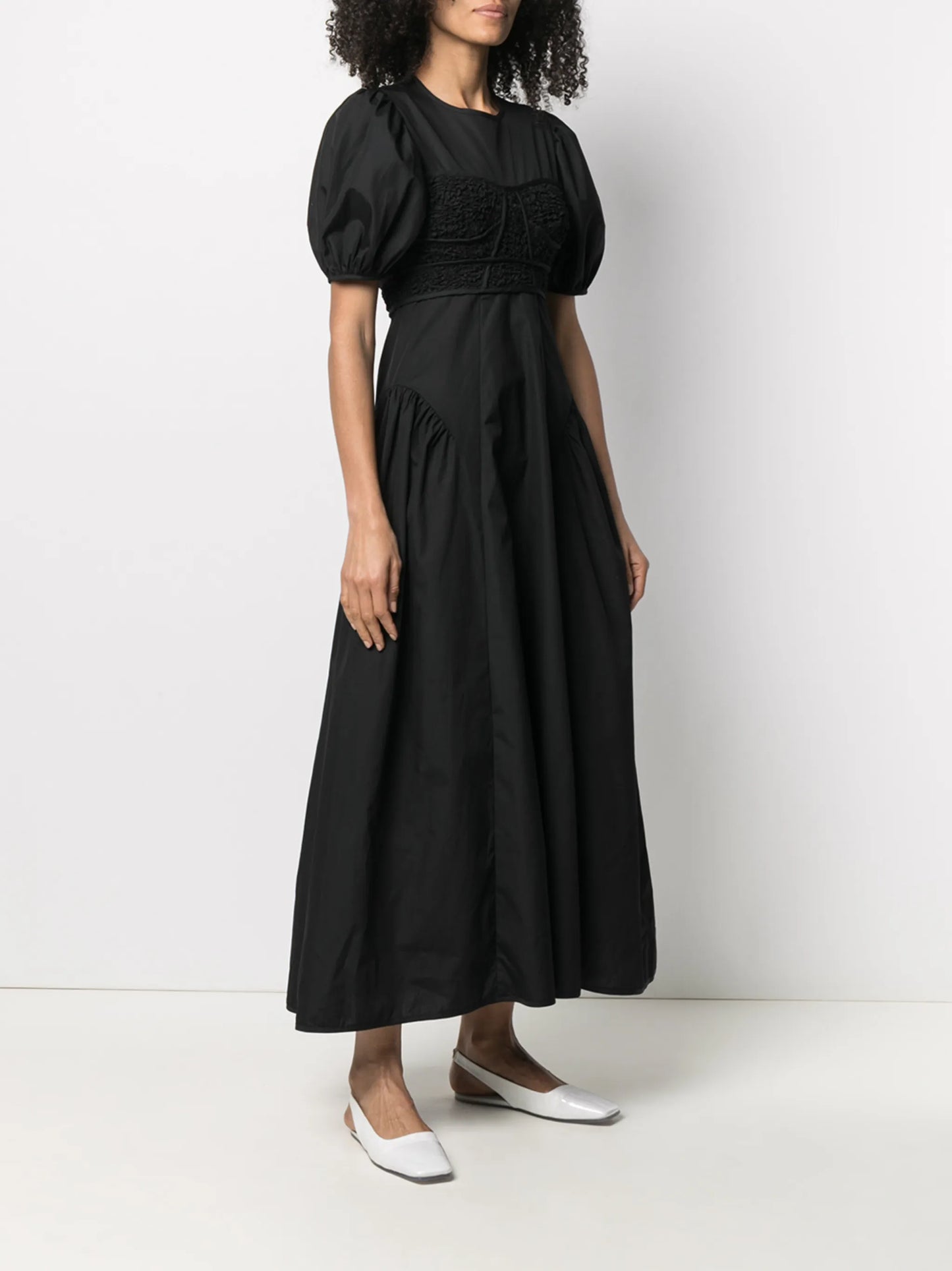short-sleeve flared midi dress