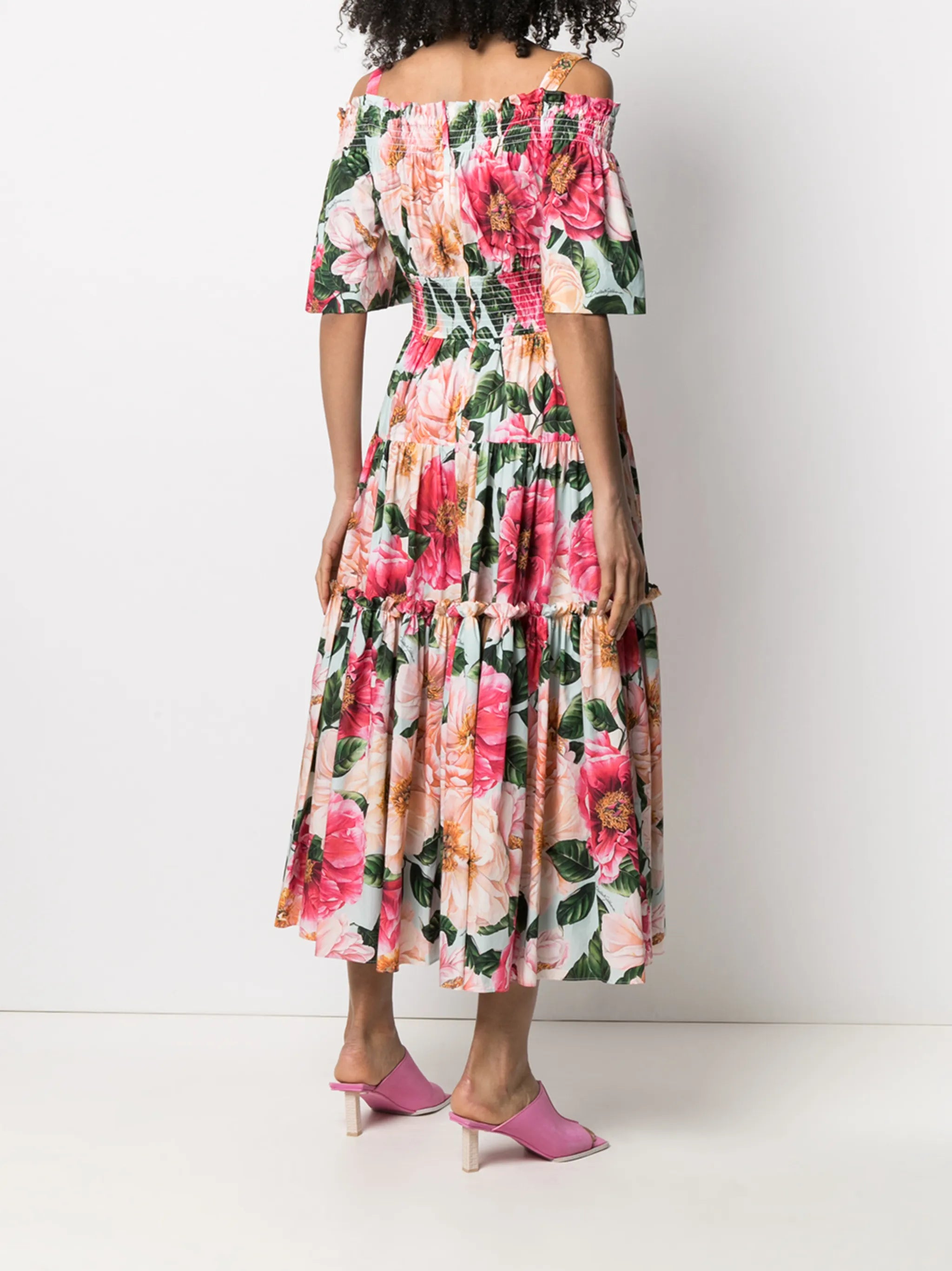 floral-print tiered-design dress