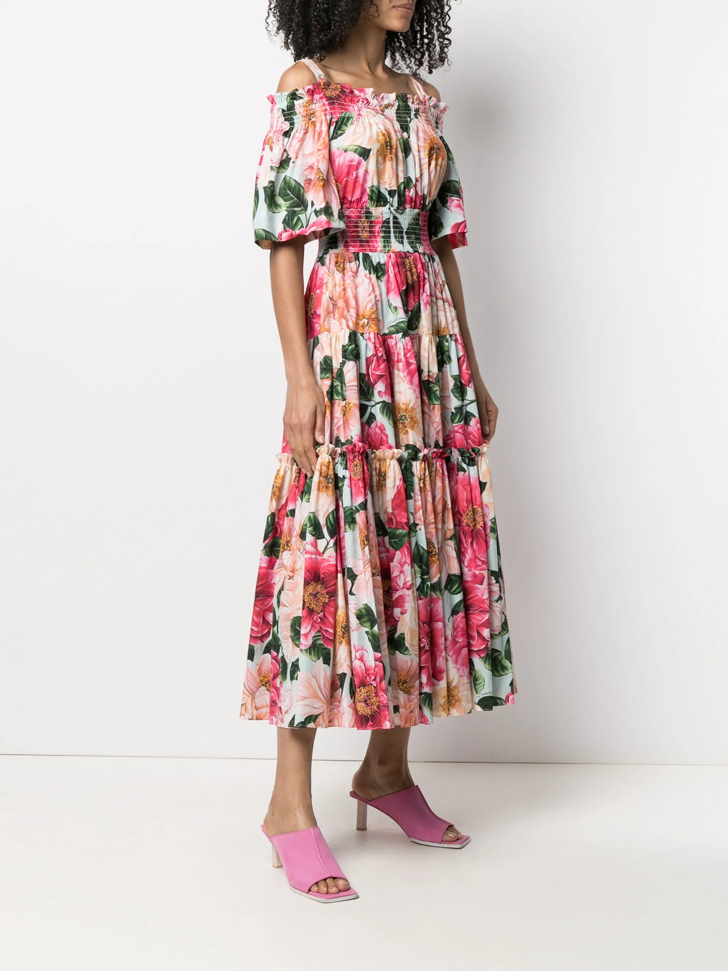 floral-print tiered-design dress