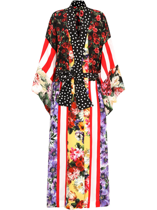 long mixed-print silk coat