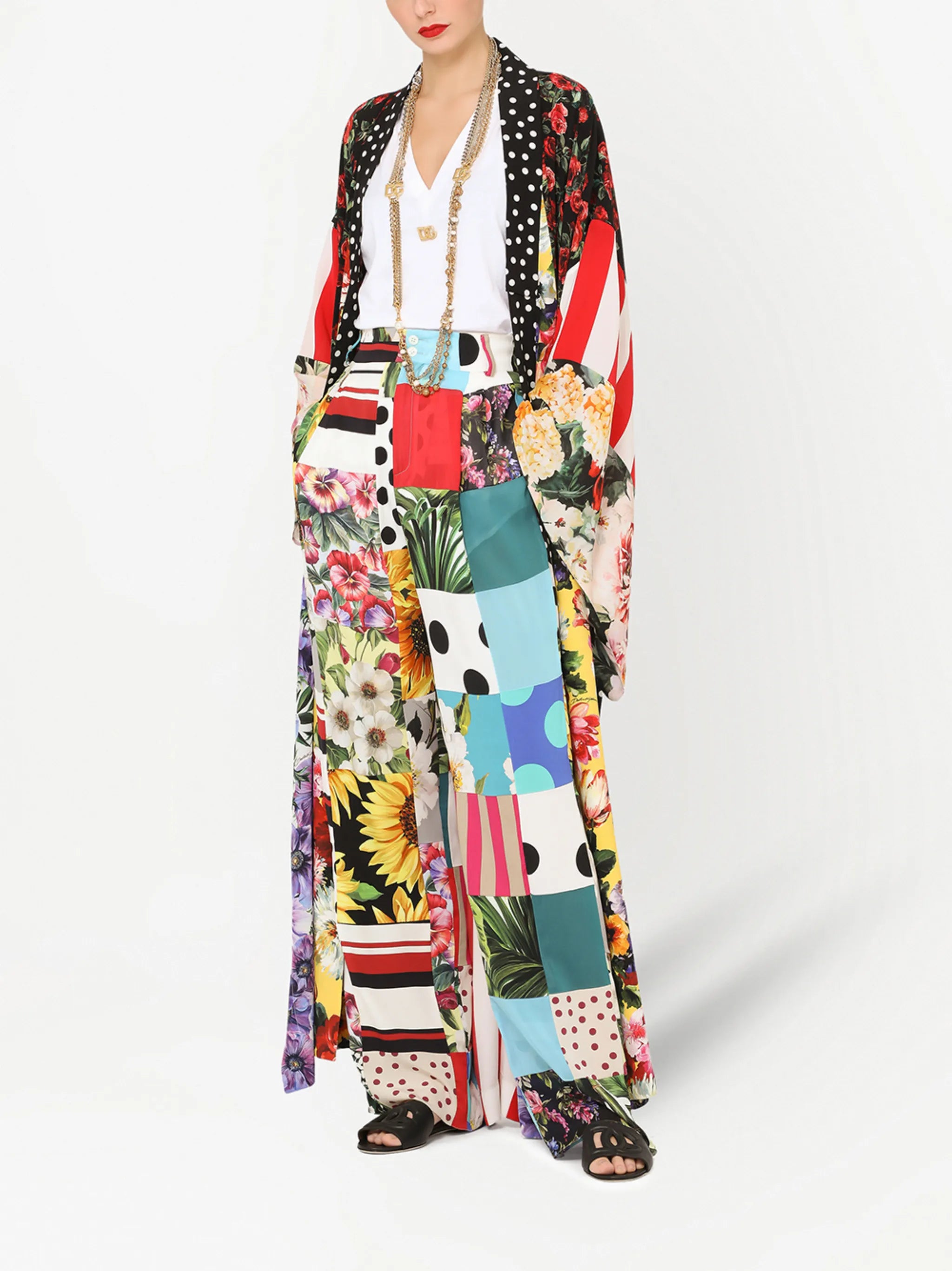 long mixed-print silk coat