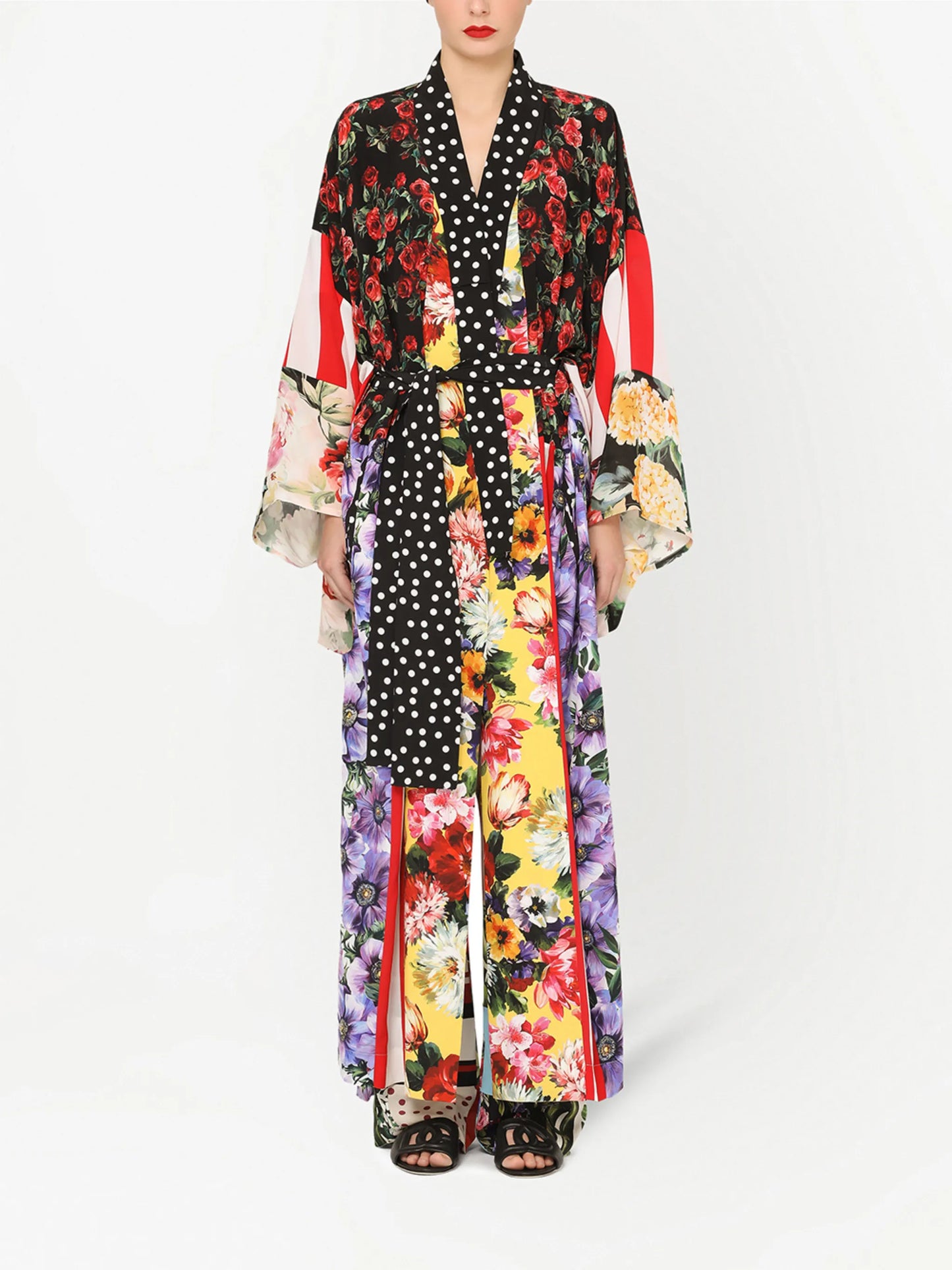 long mixed-print silk coat