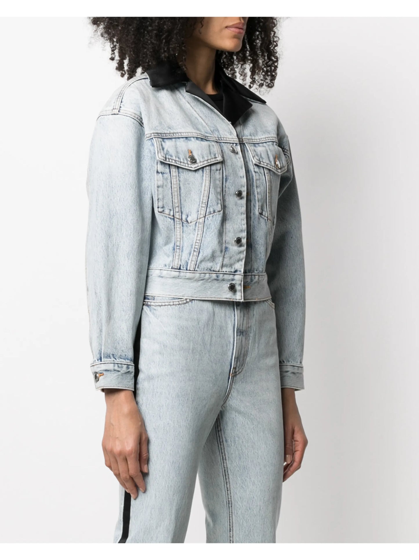 peak-lapels cropped denim jacket