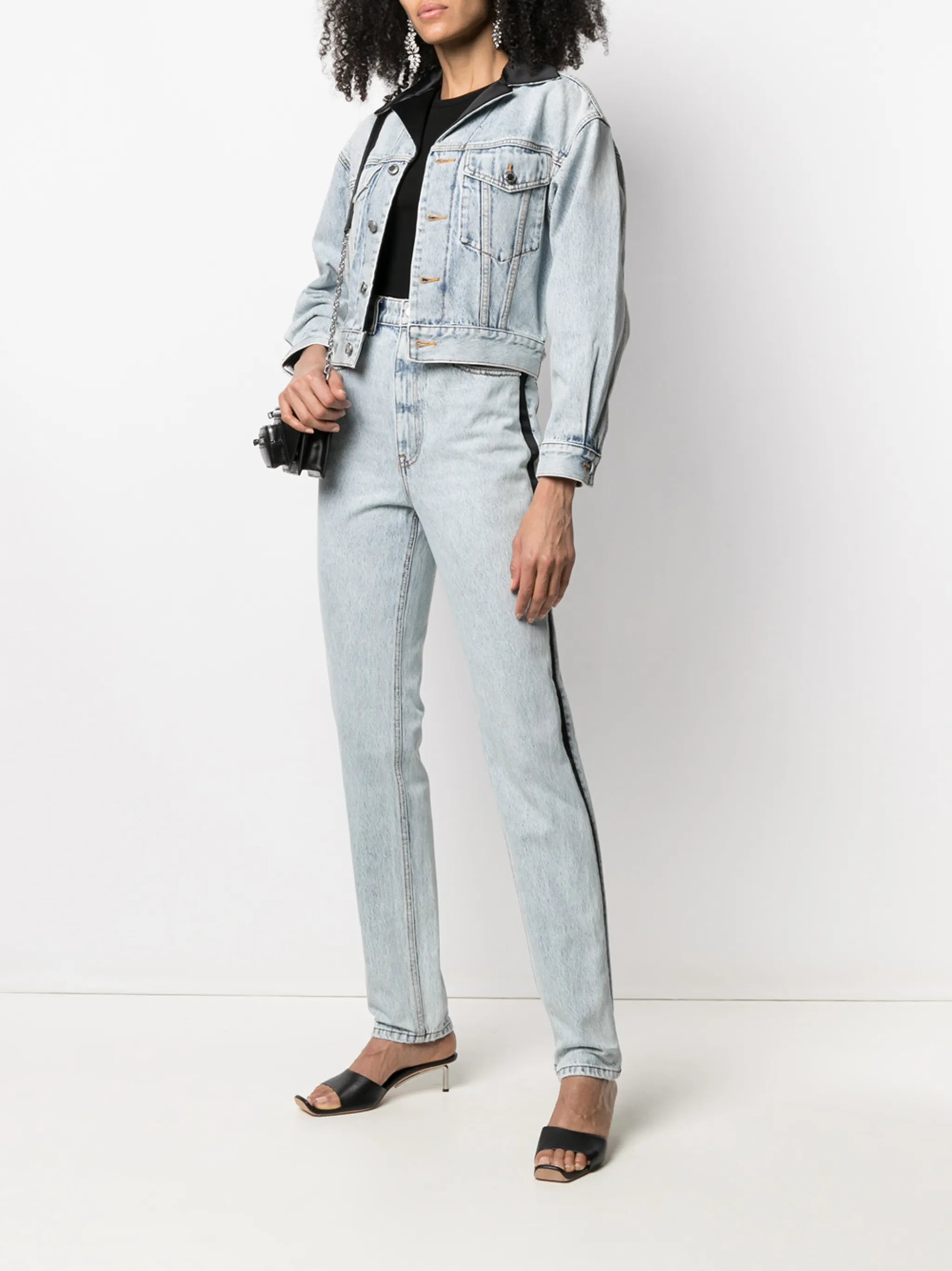 peak-lapels cropped denim jacket